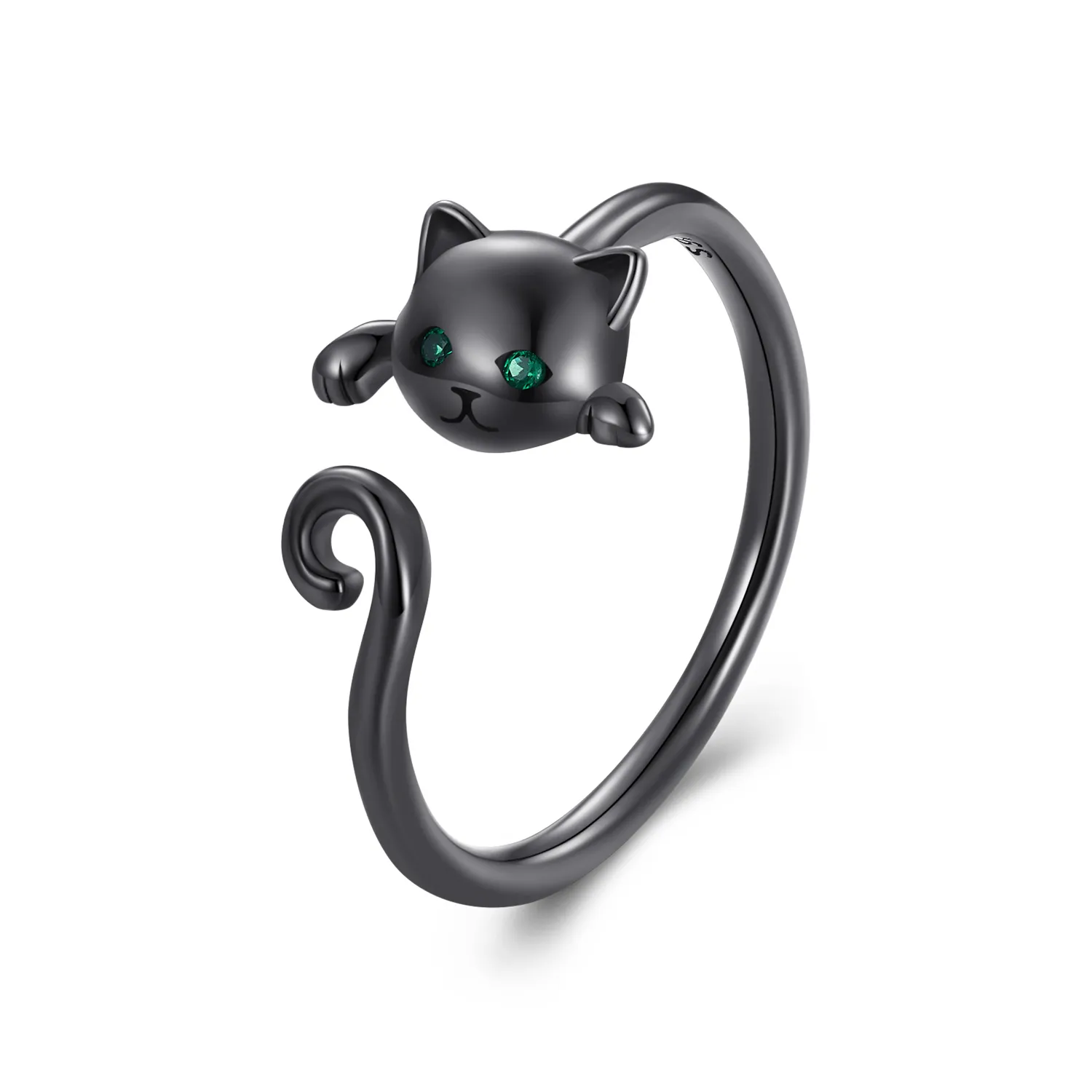 inel deschis cu pisică drăguță neagră în stil pandora scr707 d