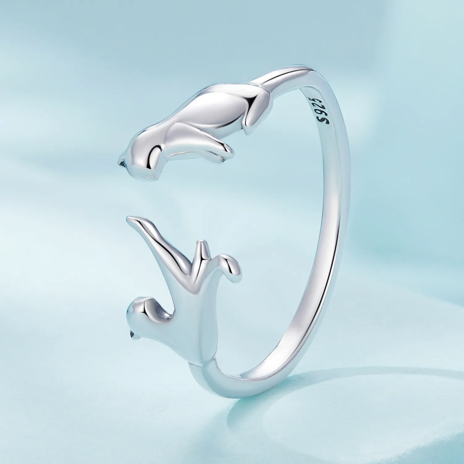 Inel deschis cu pisică în stil Pandora - SCR917