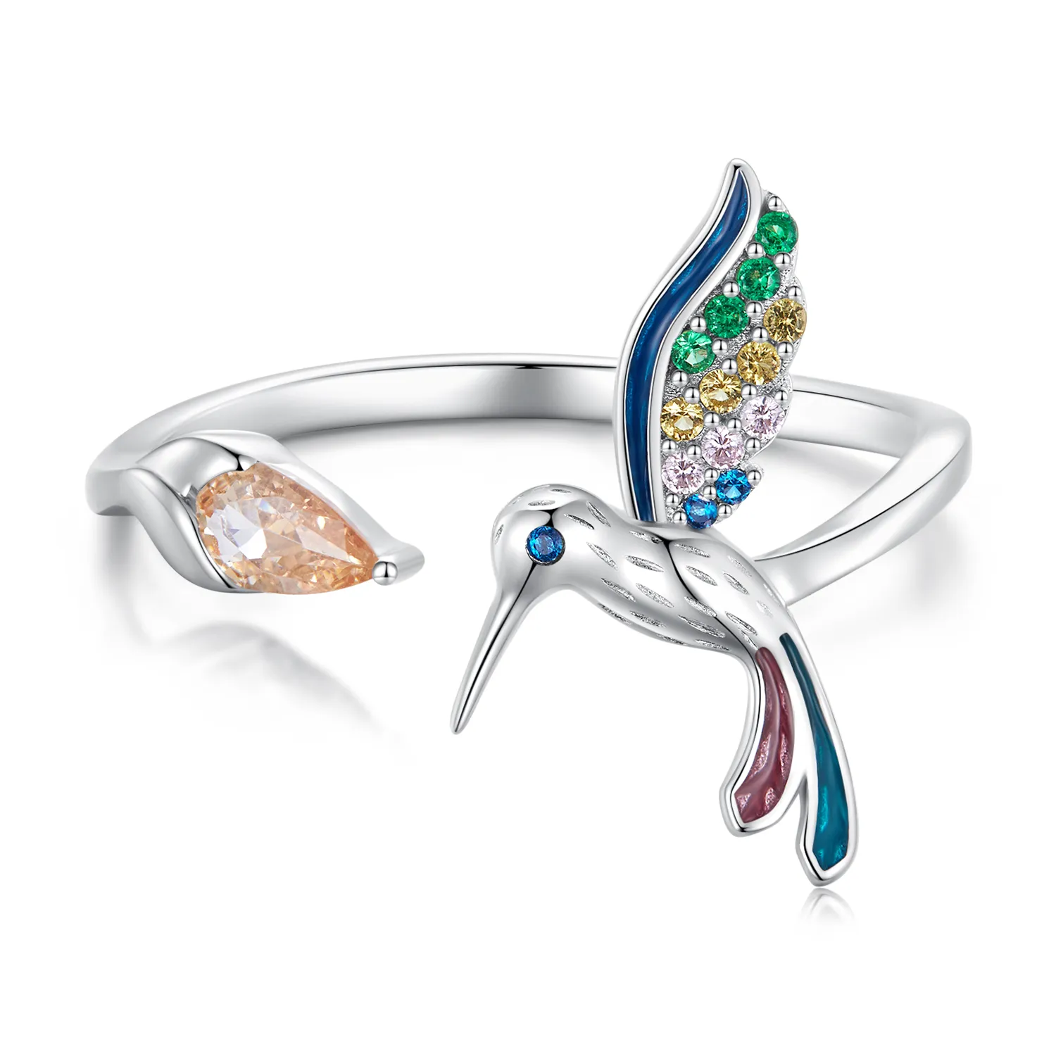 inel deschis în stil pandora cu pasărea colibri bsr391