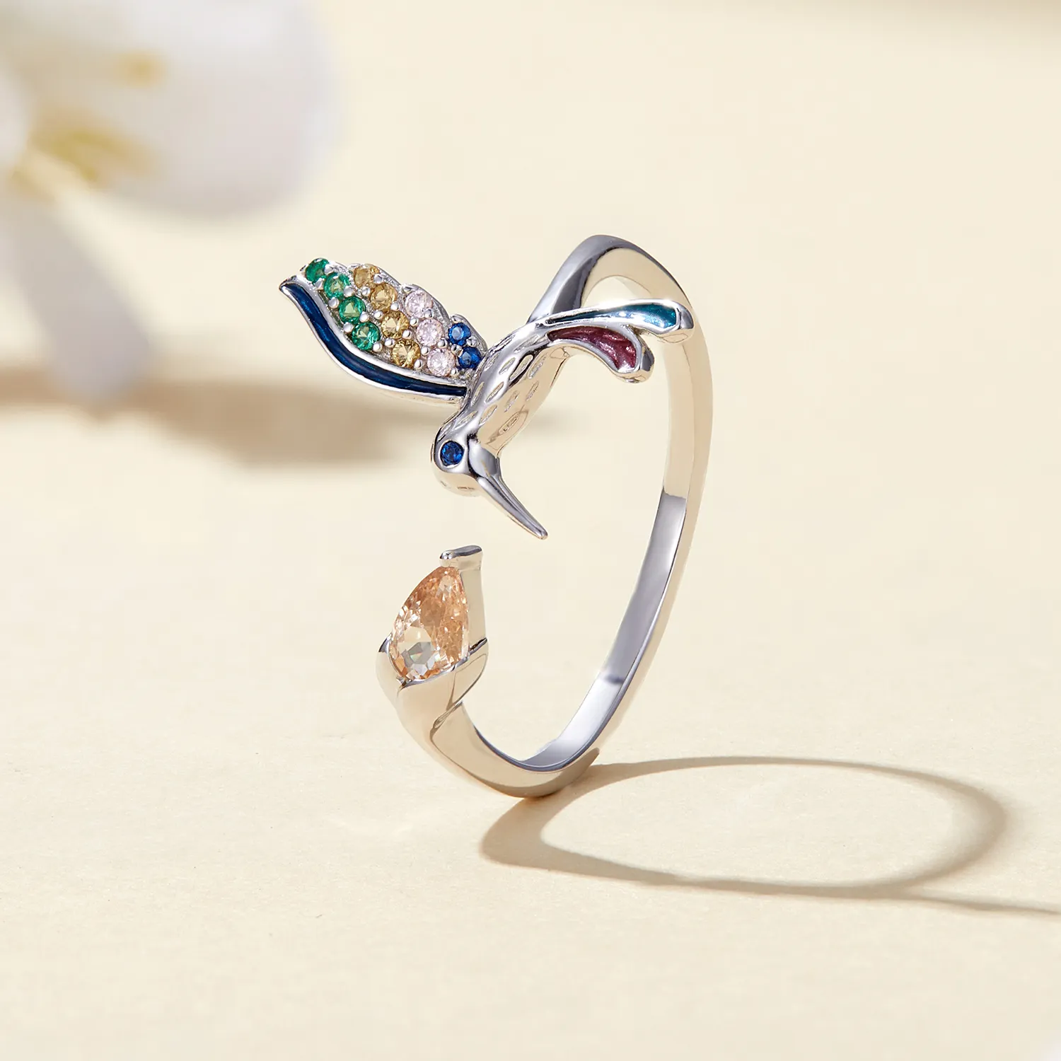 Inel deschis în stil Pandora cu pasărea colibri - BSR391
