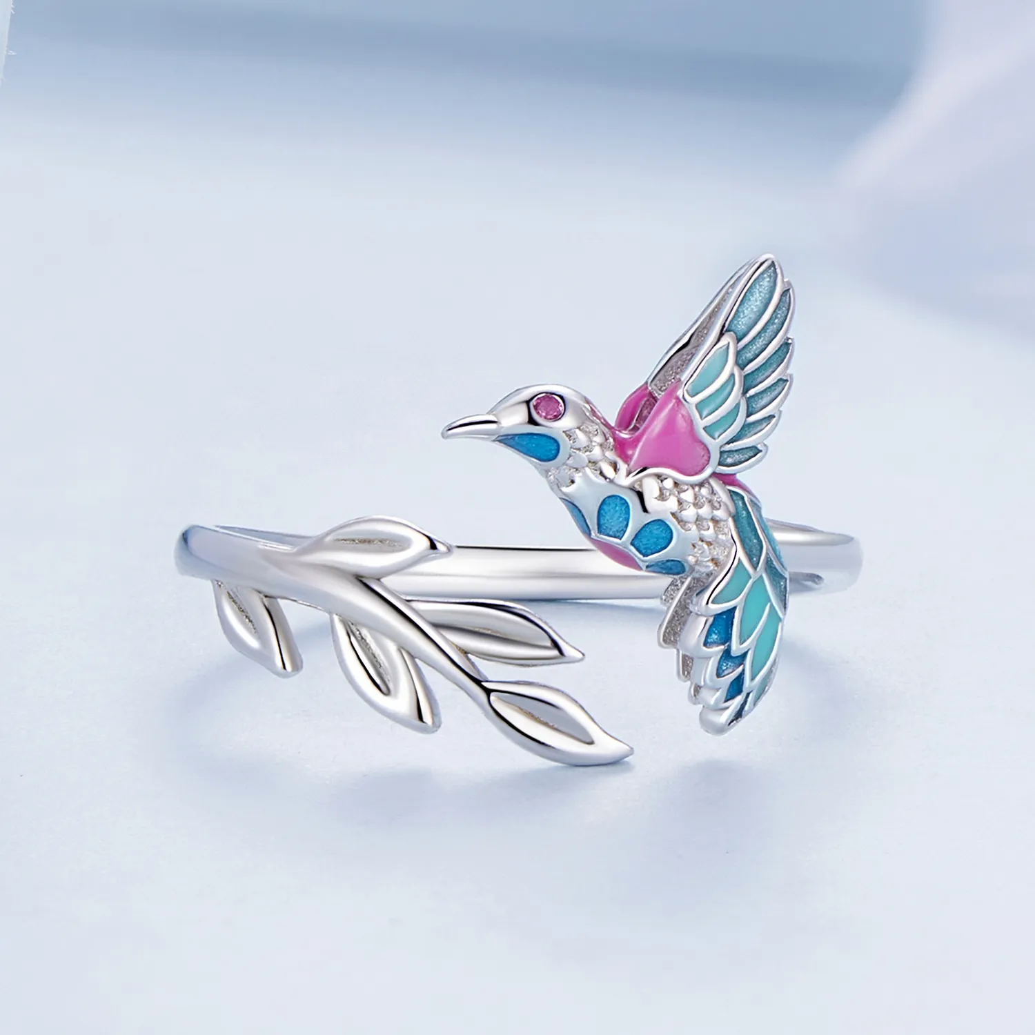 Inel deschis în stil Pandora cu pasărea Kingfisher - BSR483-E