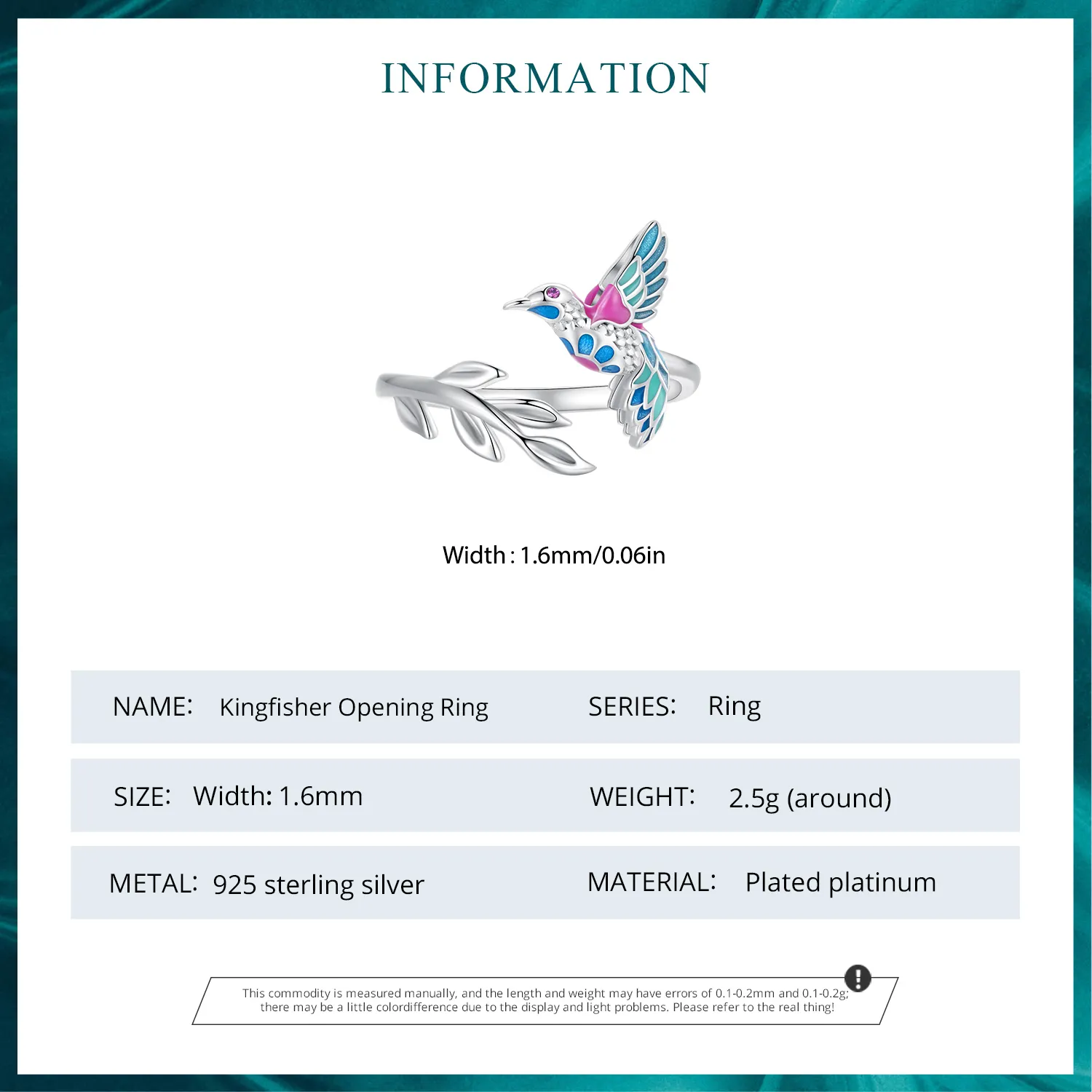 Inel deschis în stil Pandora cu pasărea Kingfisher - BSR483-E