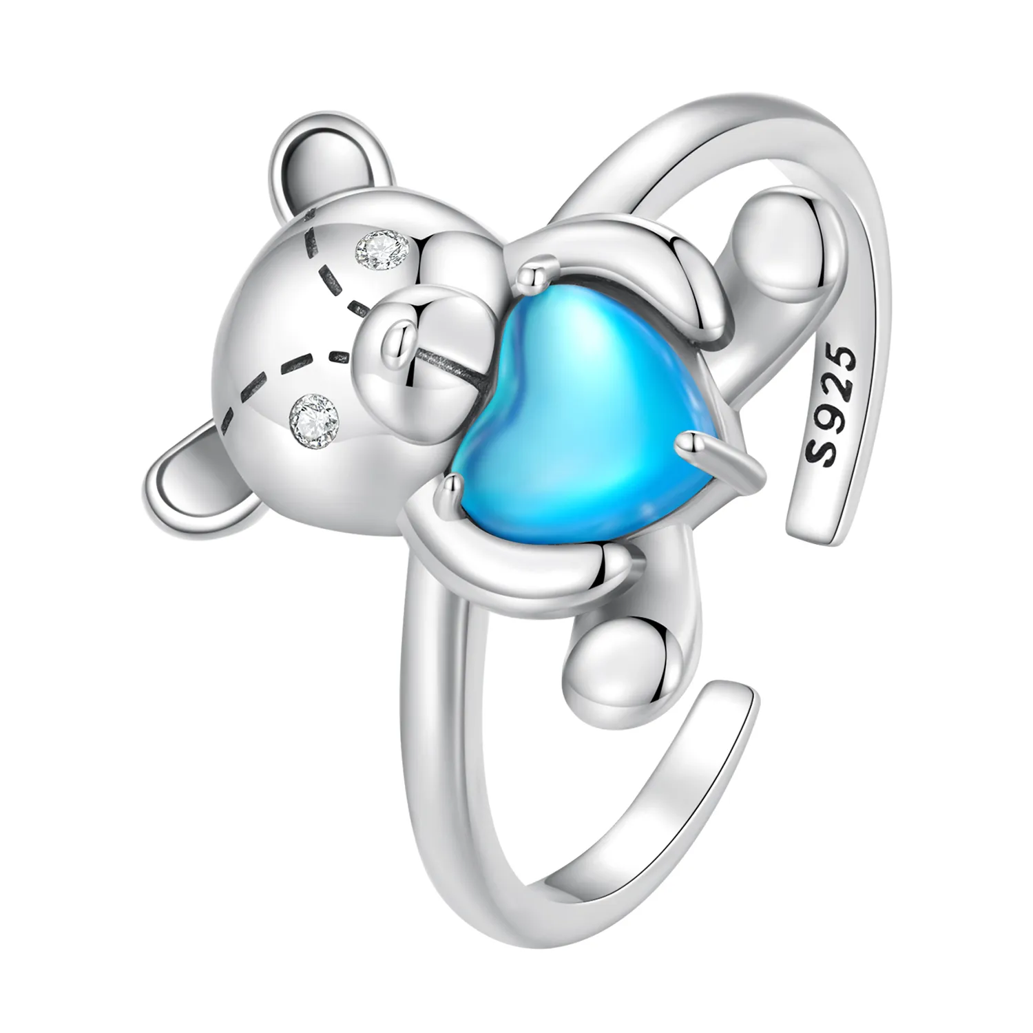 Inel deschis în stil Pandora cu ursuleț îmbrățișând - SCR921