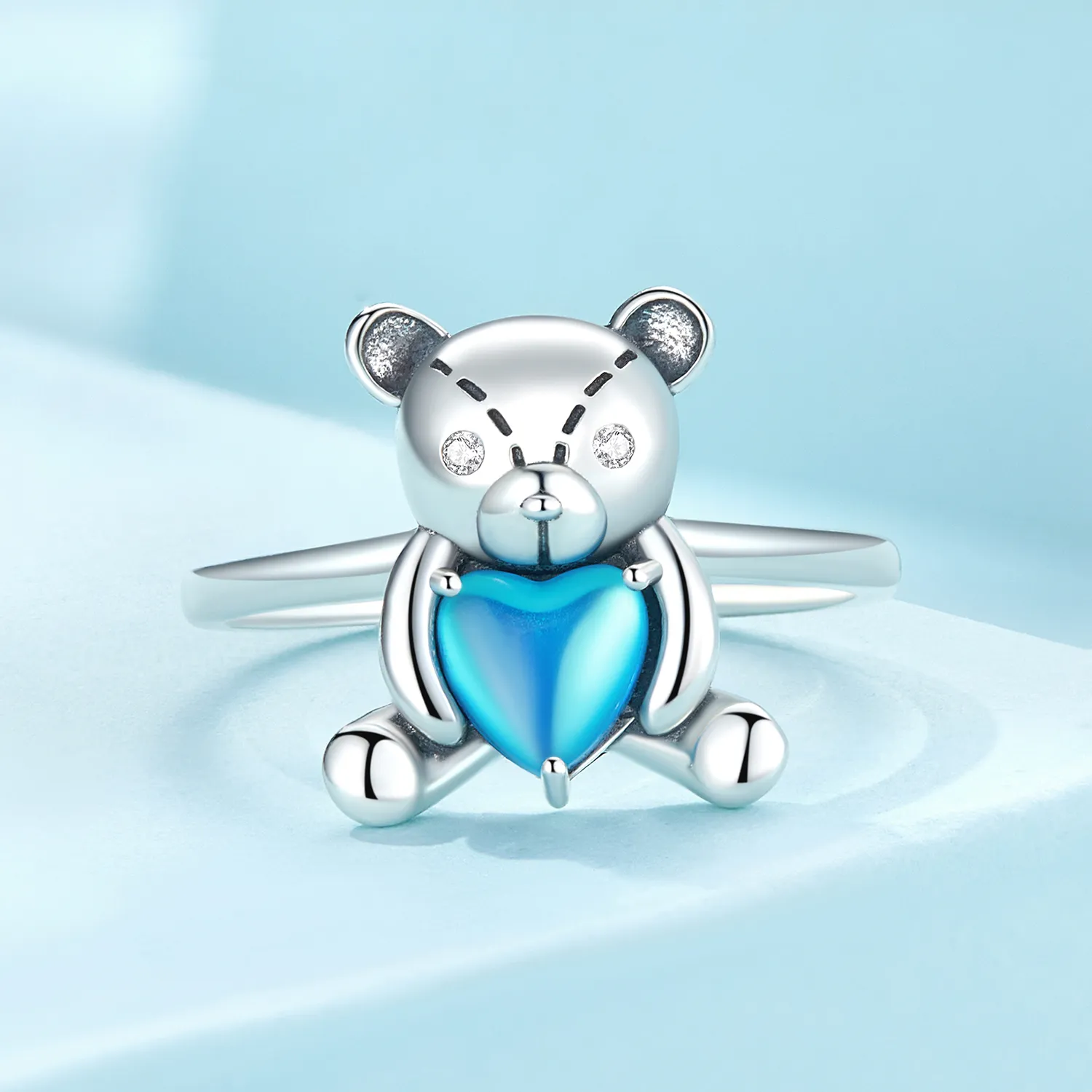 Inel deschis în stil Pandora cu ursuleț îmbrățișând - SCR921