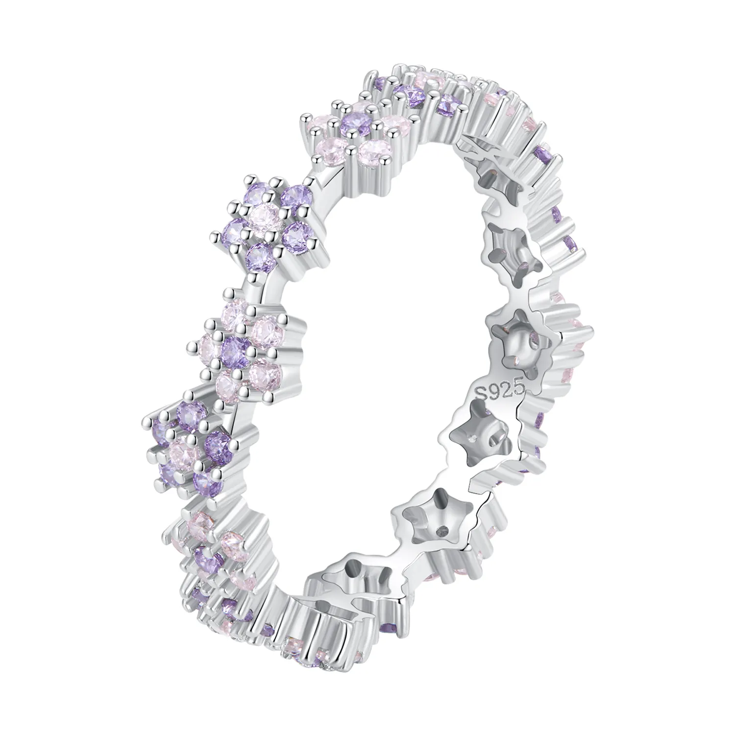 inel pandora style purpuriu cu floare exquisite și zirconii bsr359