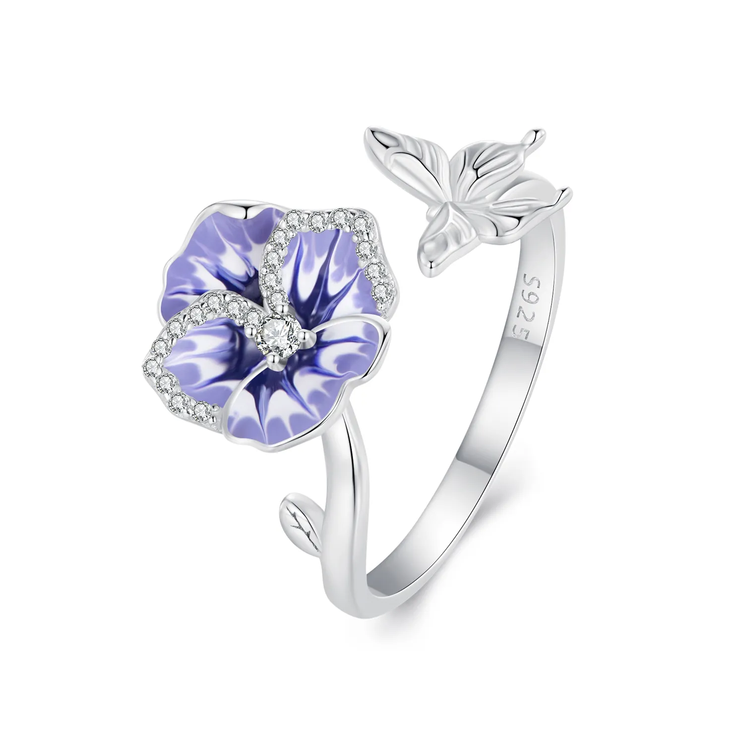 inel stil pandora cu floarea panselută bsr452 e