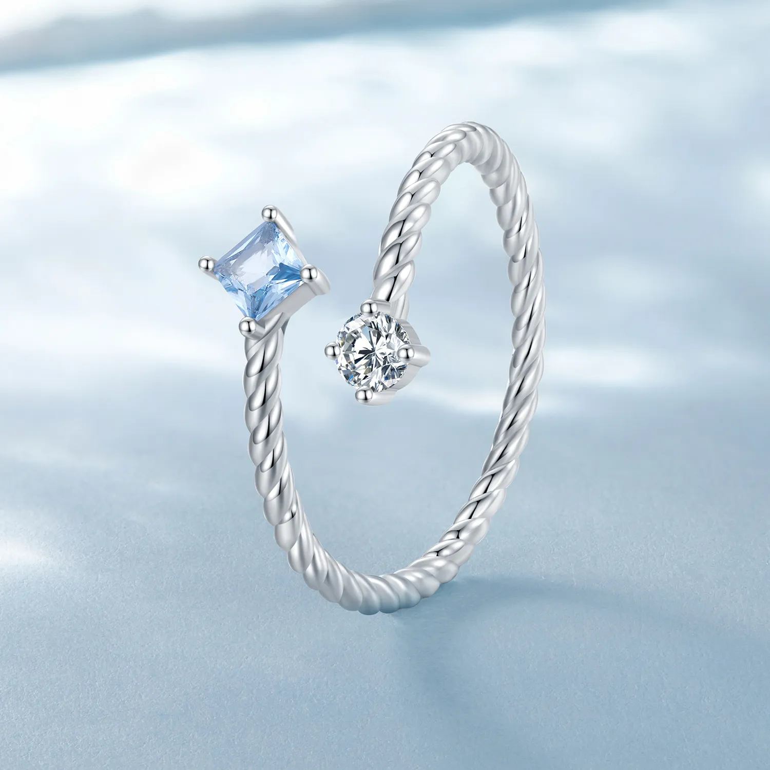 Inel în stil Pandora cu design albastru în formă de spirală - SCR923