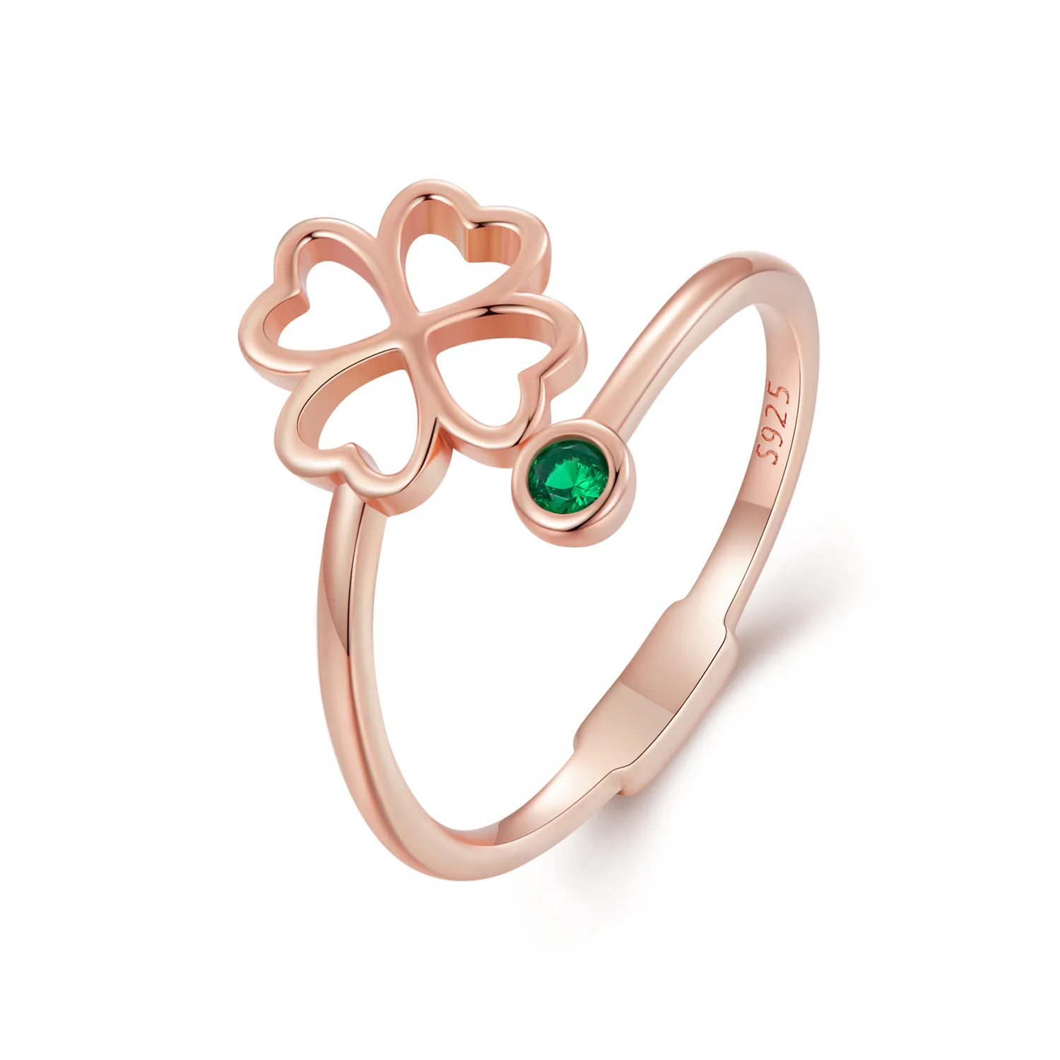 stil pandora inel deschis trifoi cu patru foi din aur roz scr843 c