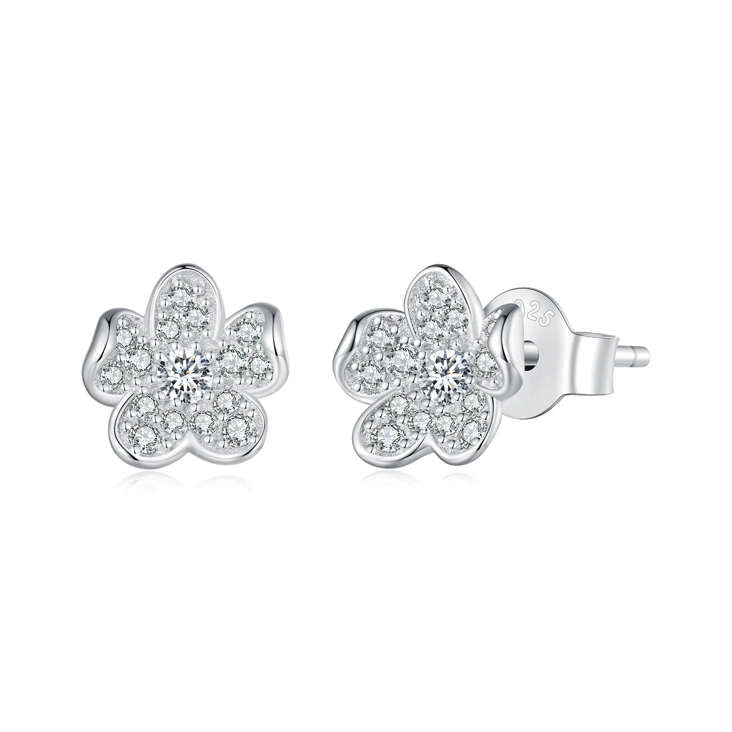 Studsuri cu diamante în stil Pandora, cu flori încrustate - BSE855