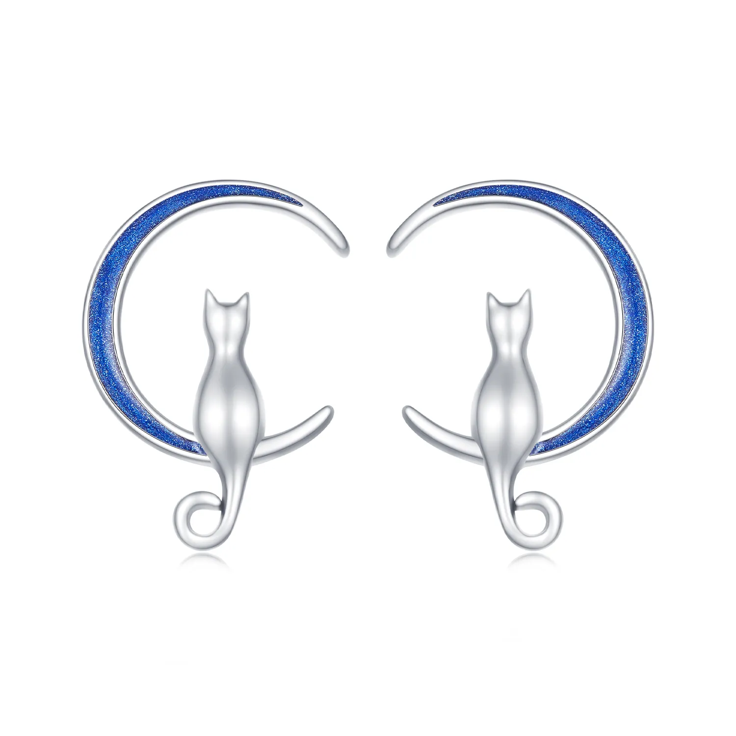 Studuri de urechi în stil Pandora cu pisică pe lună - SCE1609