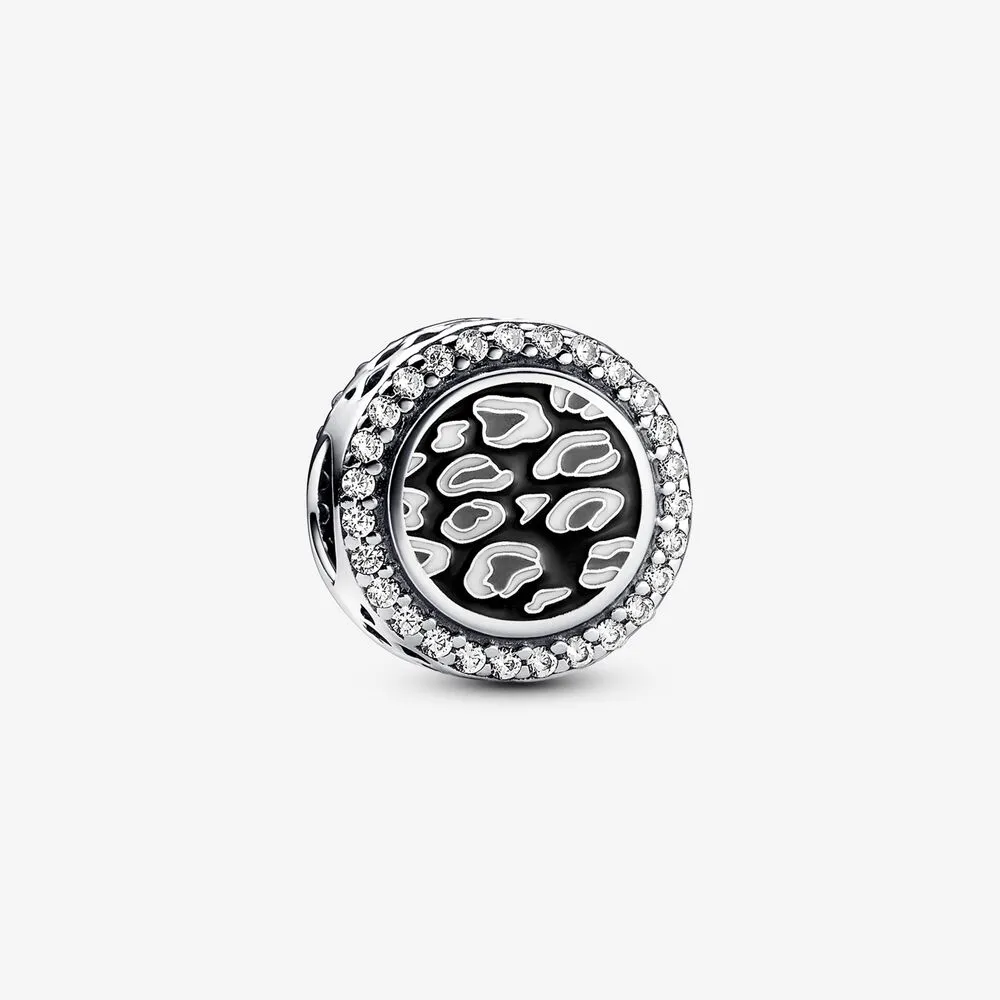 breloc negru din argint sterling cu imprimeu leopard 792016cz_e023