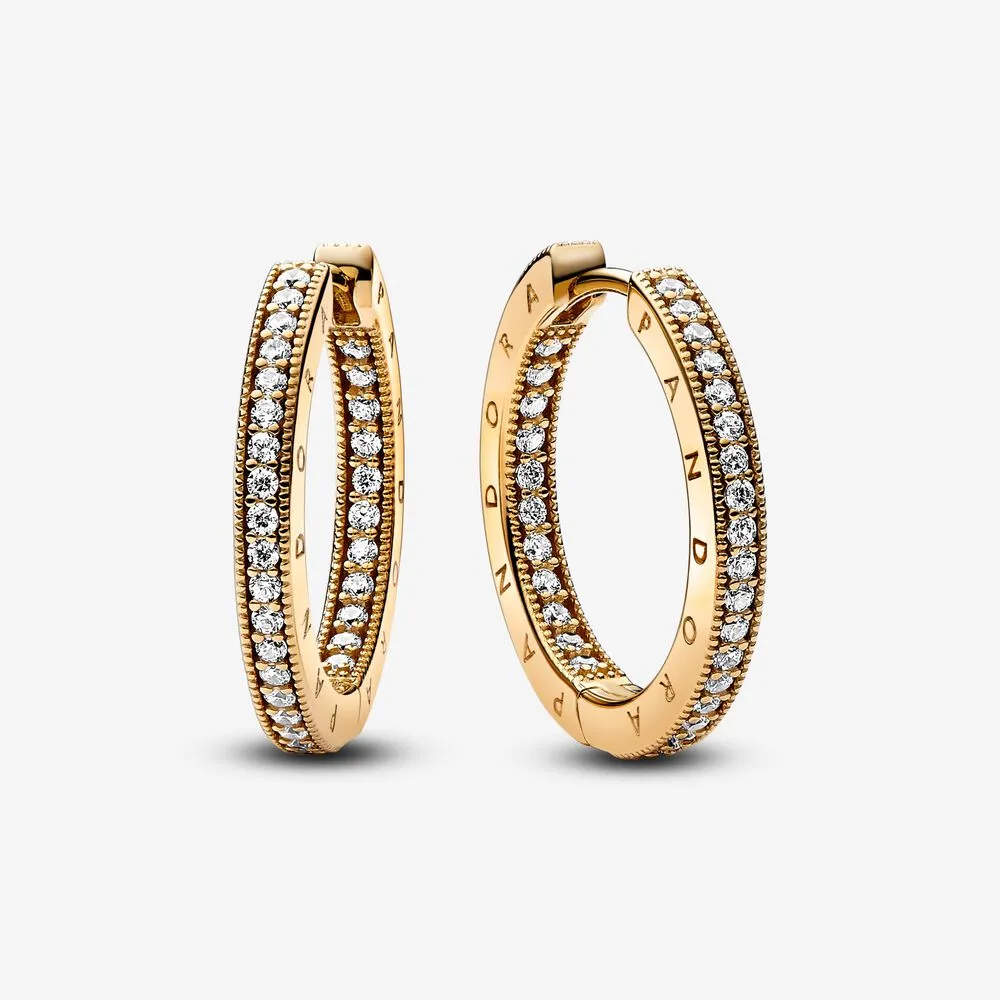 cercei rotunzi pavé cu logo pandora signature 262738c01