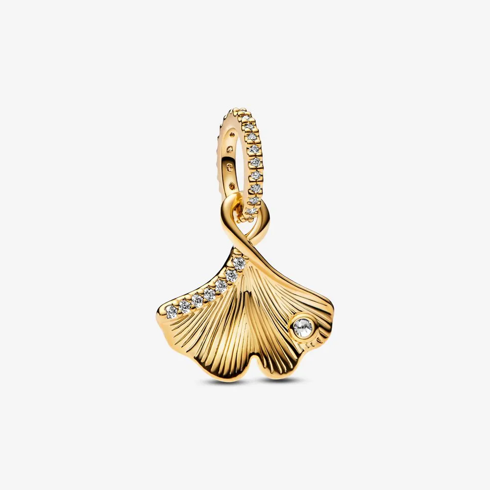 ginkgo placat cu aur de 14k cu zirconiu cubic transparent 762428c01