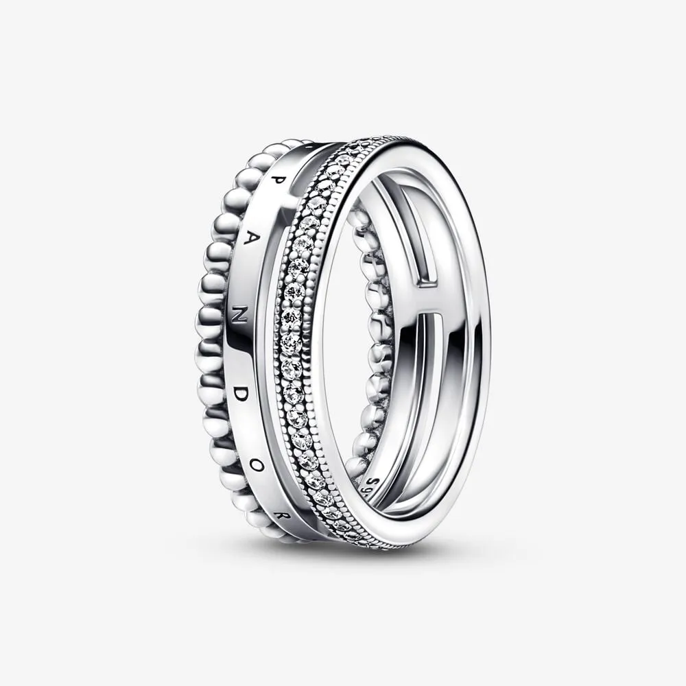 inel pavé și cu mărgele cu logo pandora signature 192312c01