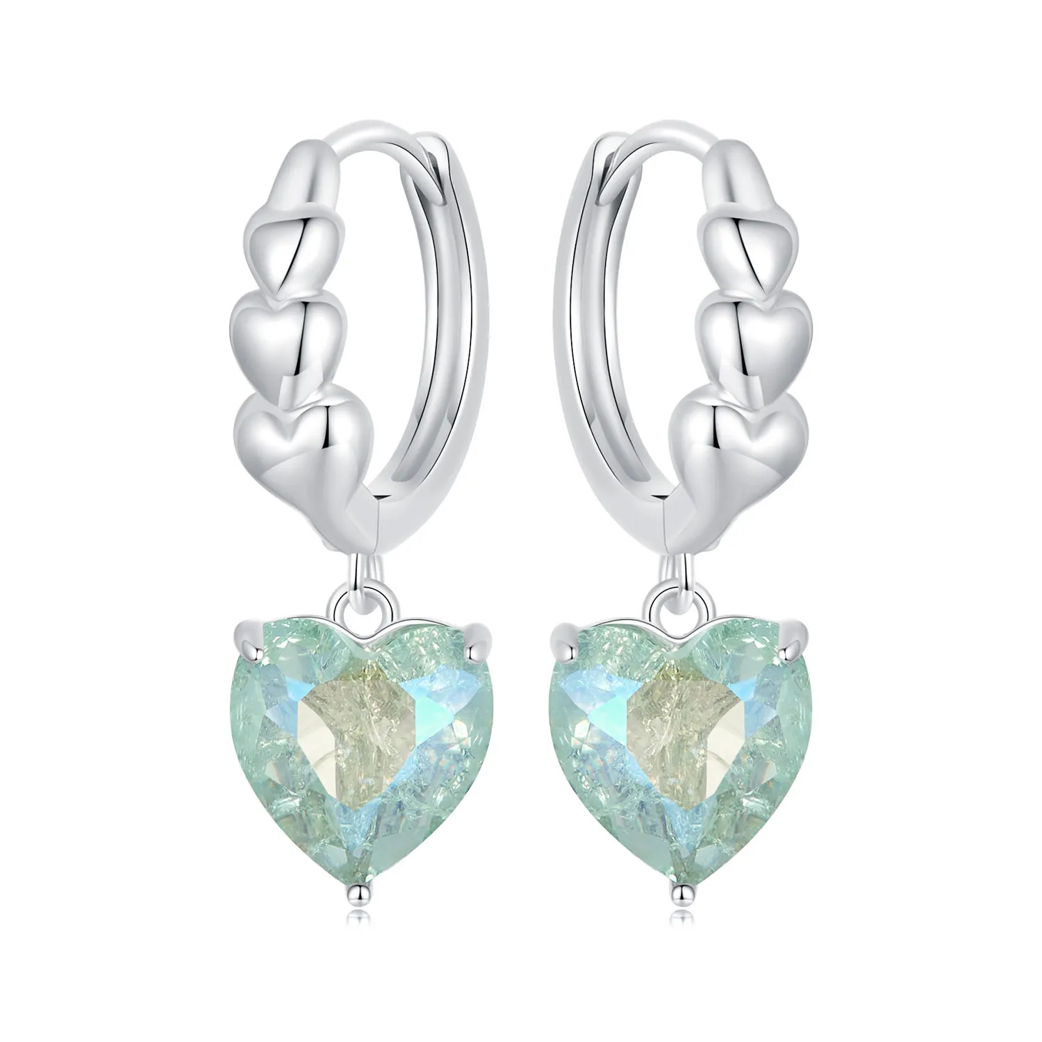 cercei în formă de inimă cu zirconiu stil pandora albastru verde gheață sce1706