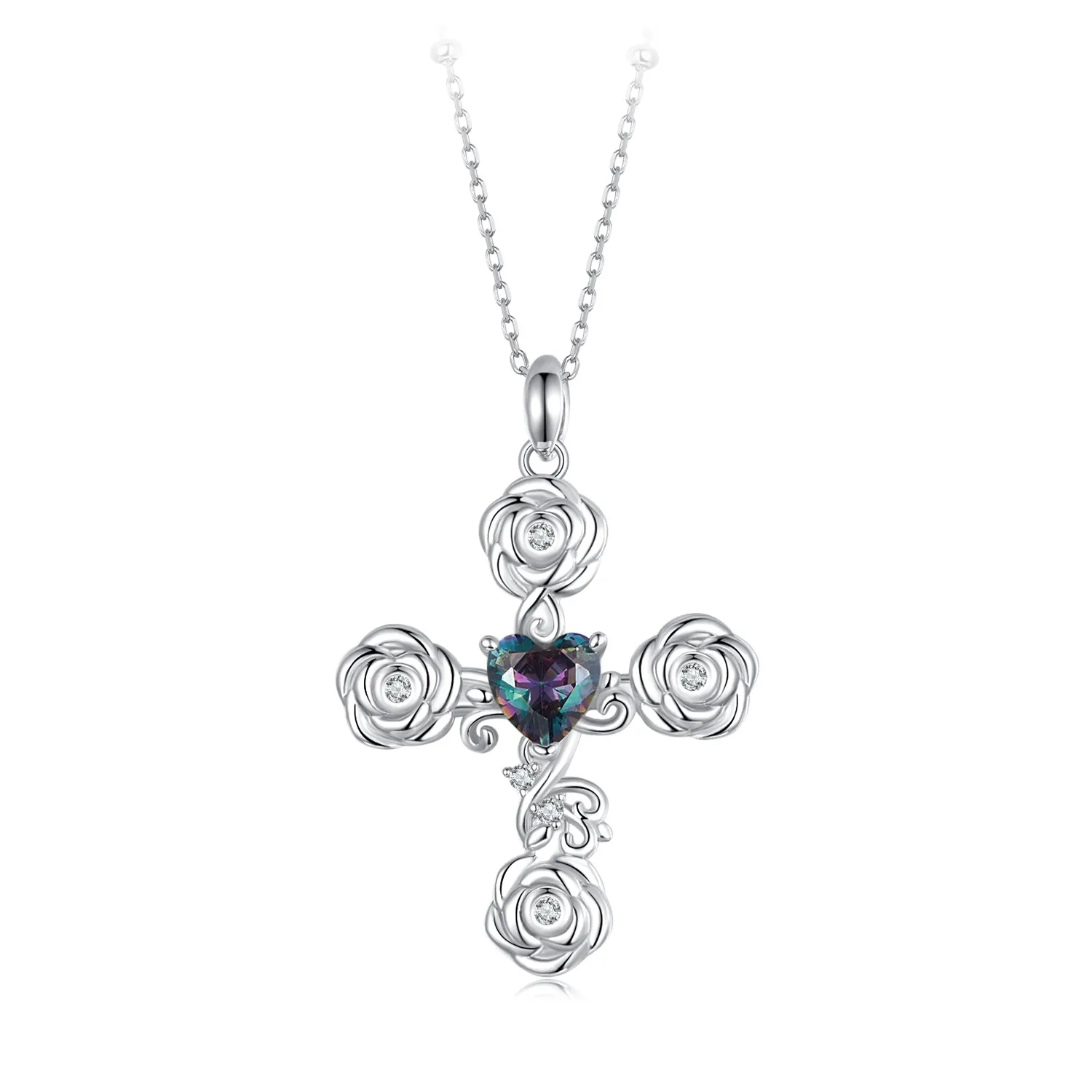 colier cruce cu trandafiri stil pandora bsn379