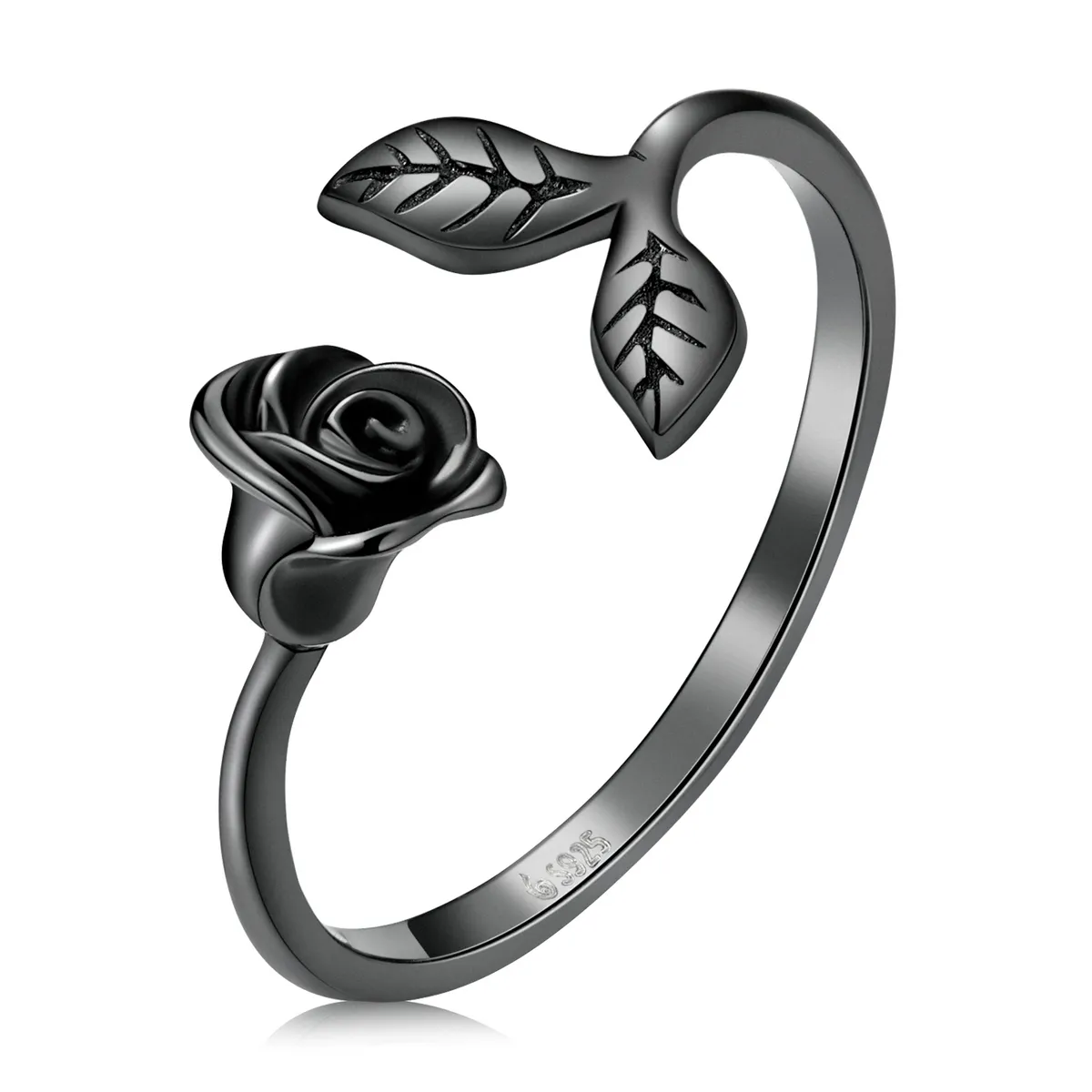inel deschis stil pandora trandafir negru bsr239