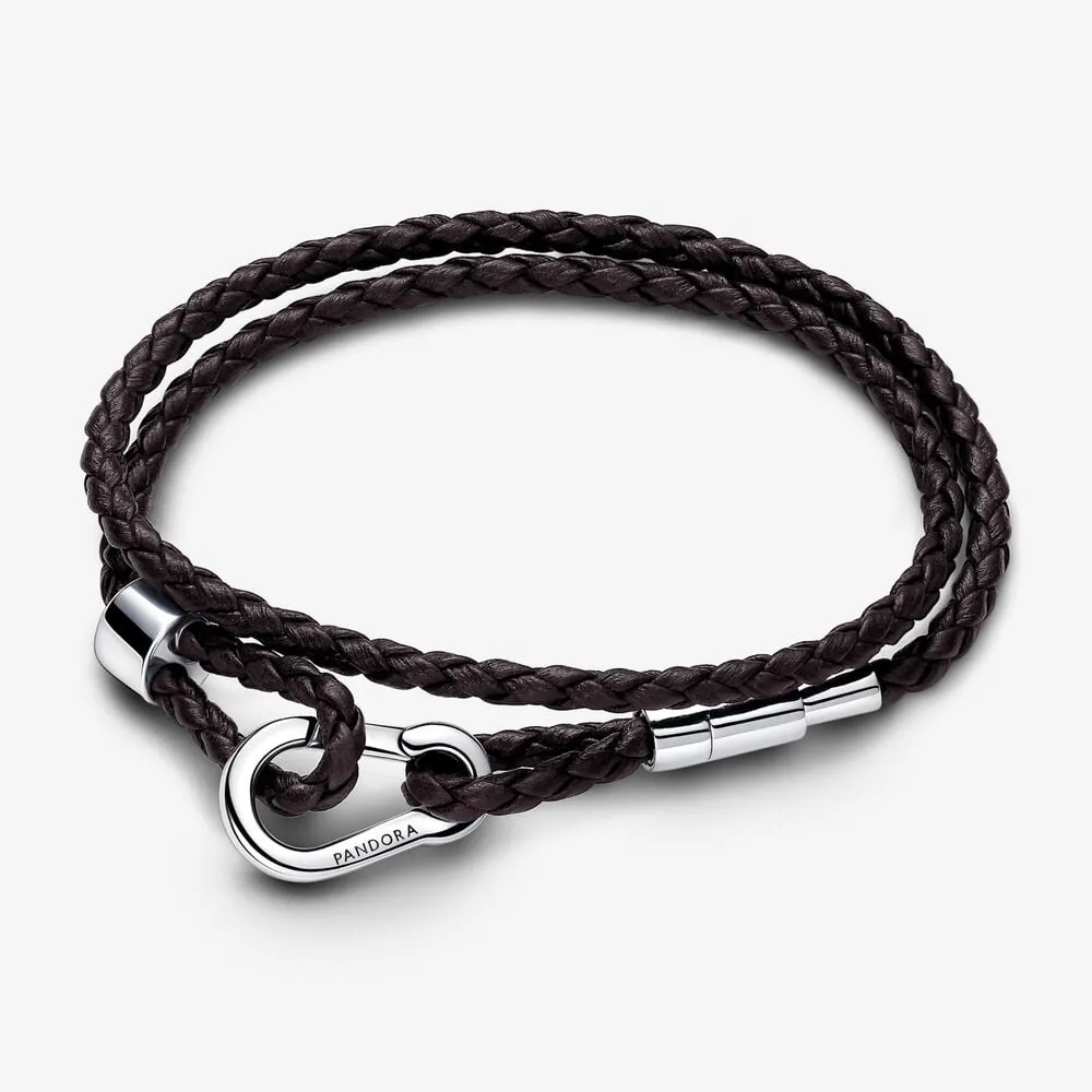 brățară dublă din piele împletită maro pandora moments 593338c01