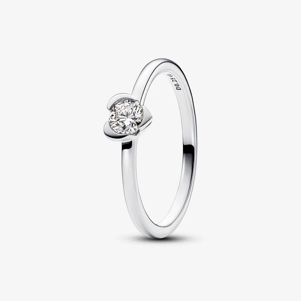 pandora heart sterling silver ring with 025 ct tw g j vs+ round brilliant excellent cut lab grown diamond 193115c01