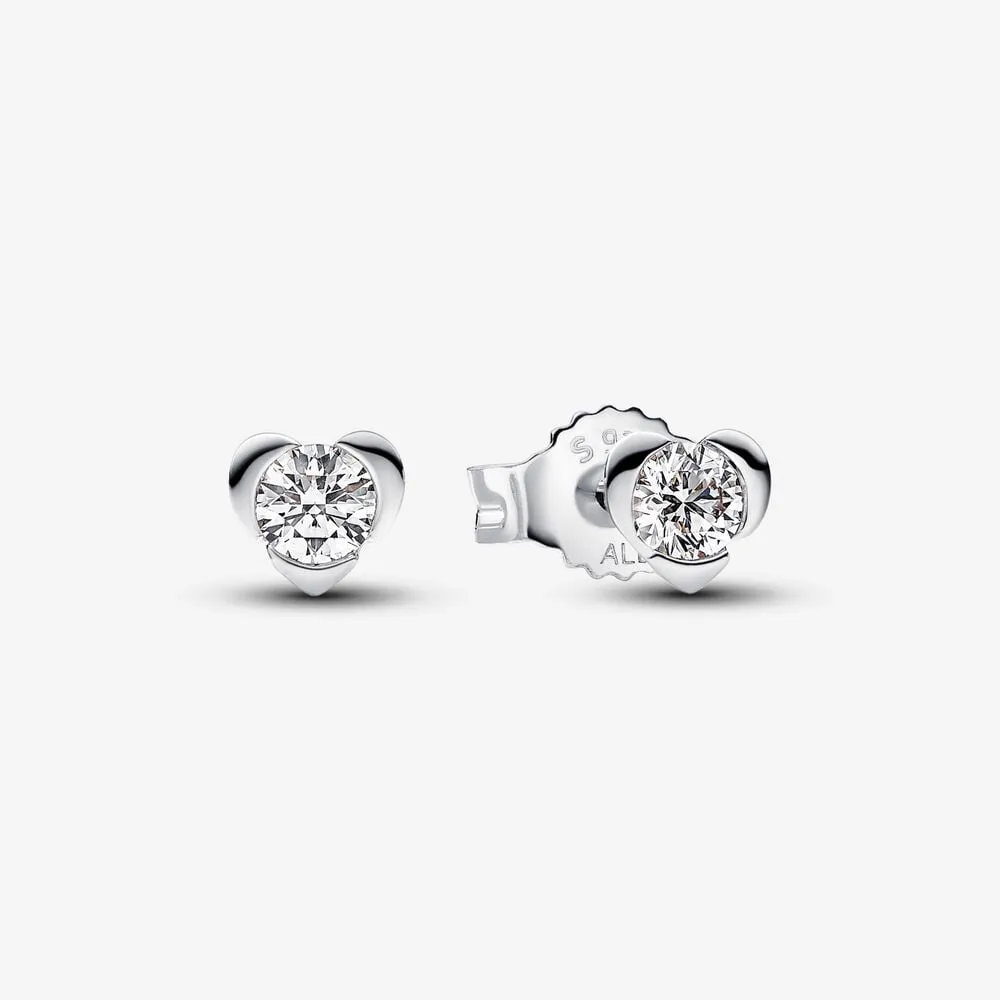 pandora heart sterling silver stud earrings with 030 ct tw g j vs+ round brilliant excellent cut lab grown diamond 293111c01