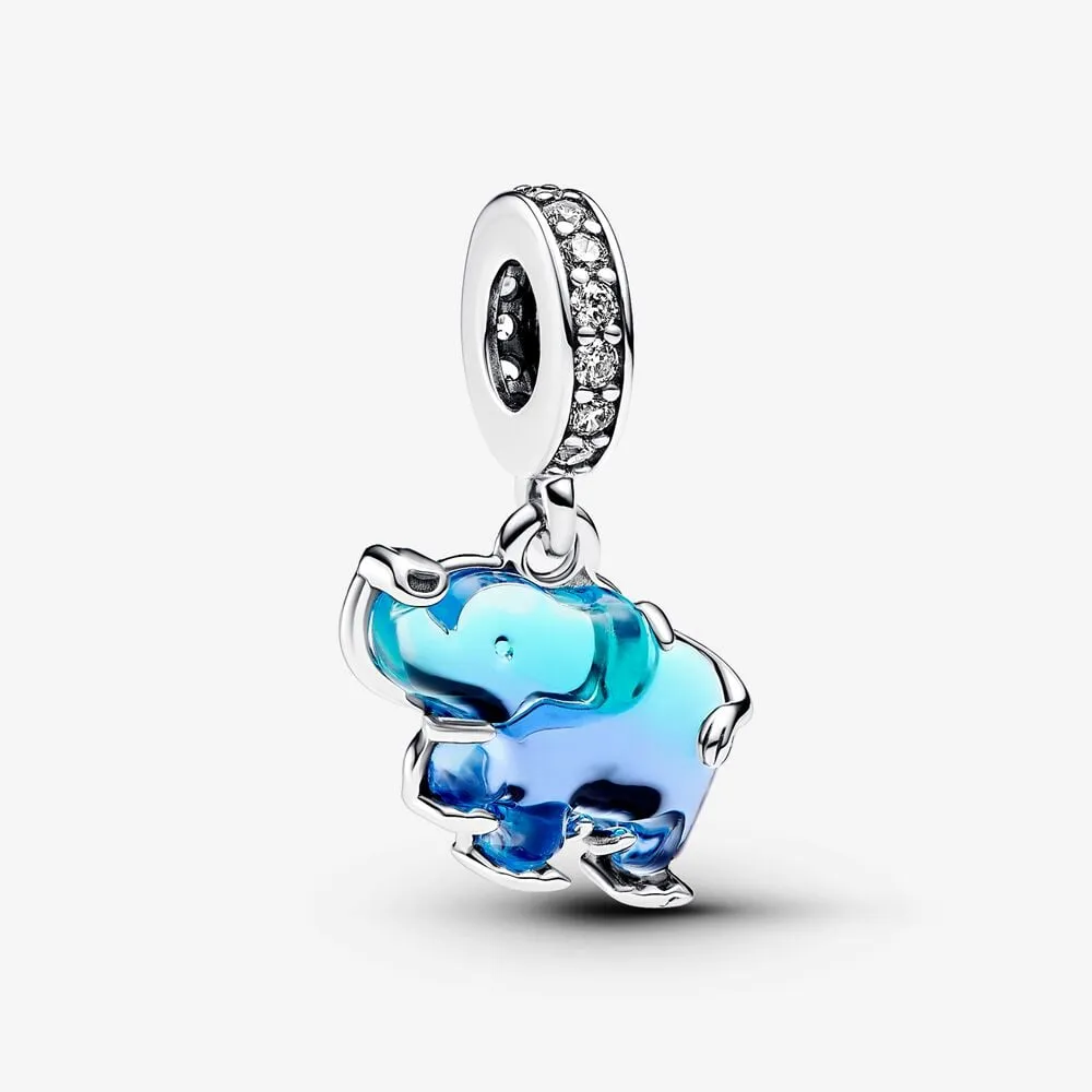 talisman pandora de tip pandantiv cu elefant din sticlă de murano albastră 793339c01