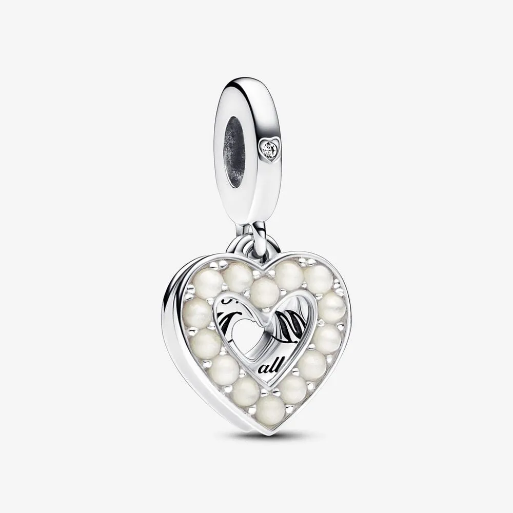 talisman pandora de tip pandantiv dublu cu inimioară albă perlată 792649c01