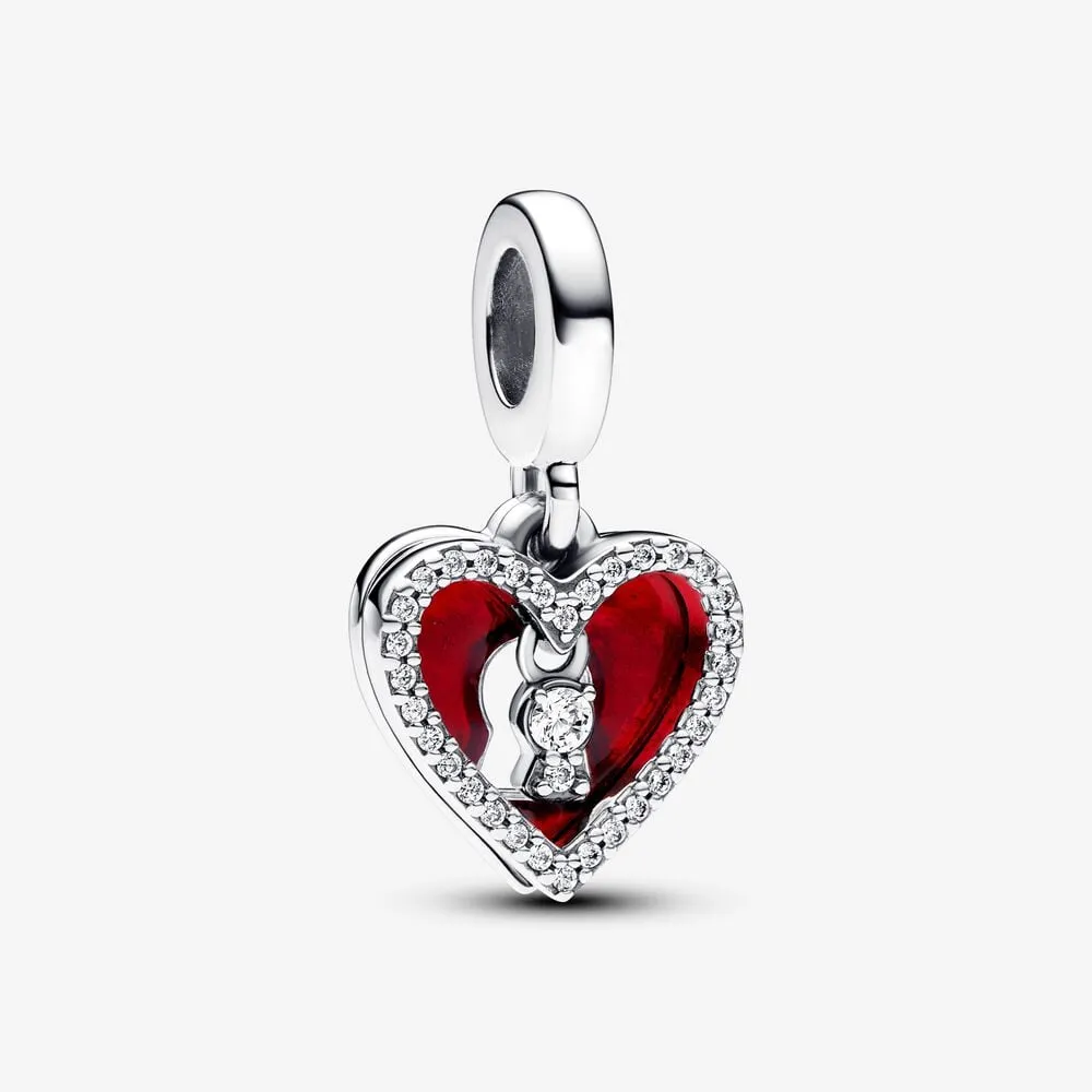 talisman pandora de tip pandantiv dublu cu inimioară roșie și fantă pentru cheie 793119c01