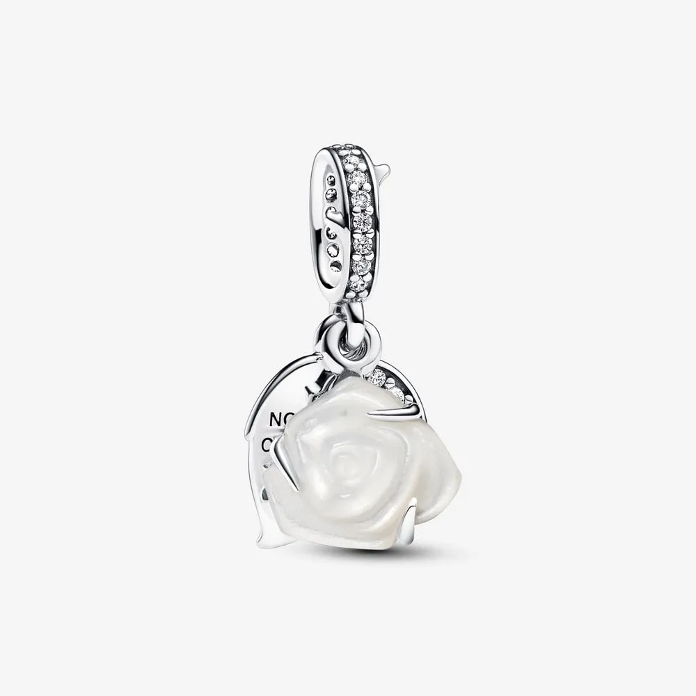 talisman pandora de tip pandantiv dublu cu trandafir alb înflorit 793200c01