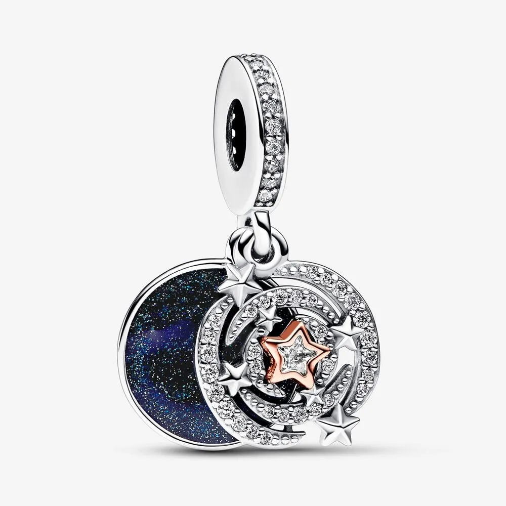 talisman pandora de tip pandantiv dublu în formă de stea căzătoare în două nuanțe 782975c01