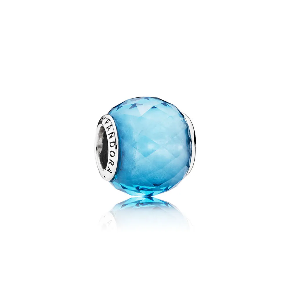 Abstract silver charm with faceted sky blue crystal - PANDORA