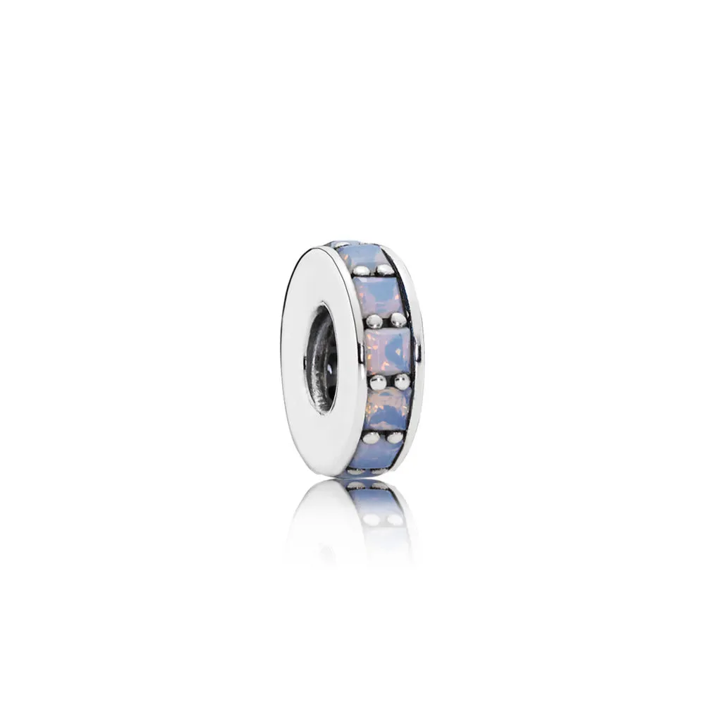 abstract silver spacer with opalescent white crystal 791724now talismane pandora