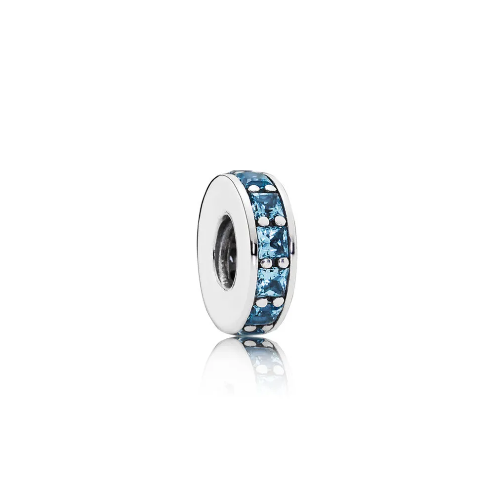 abstract silver spacer with sky blue crystal pandora