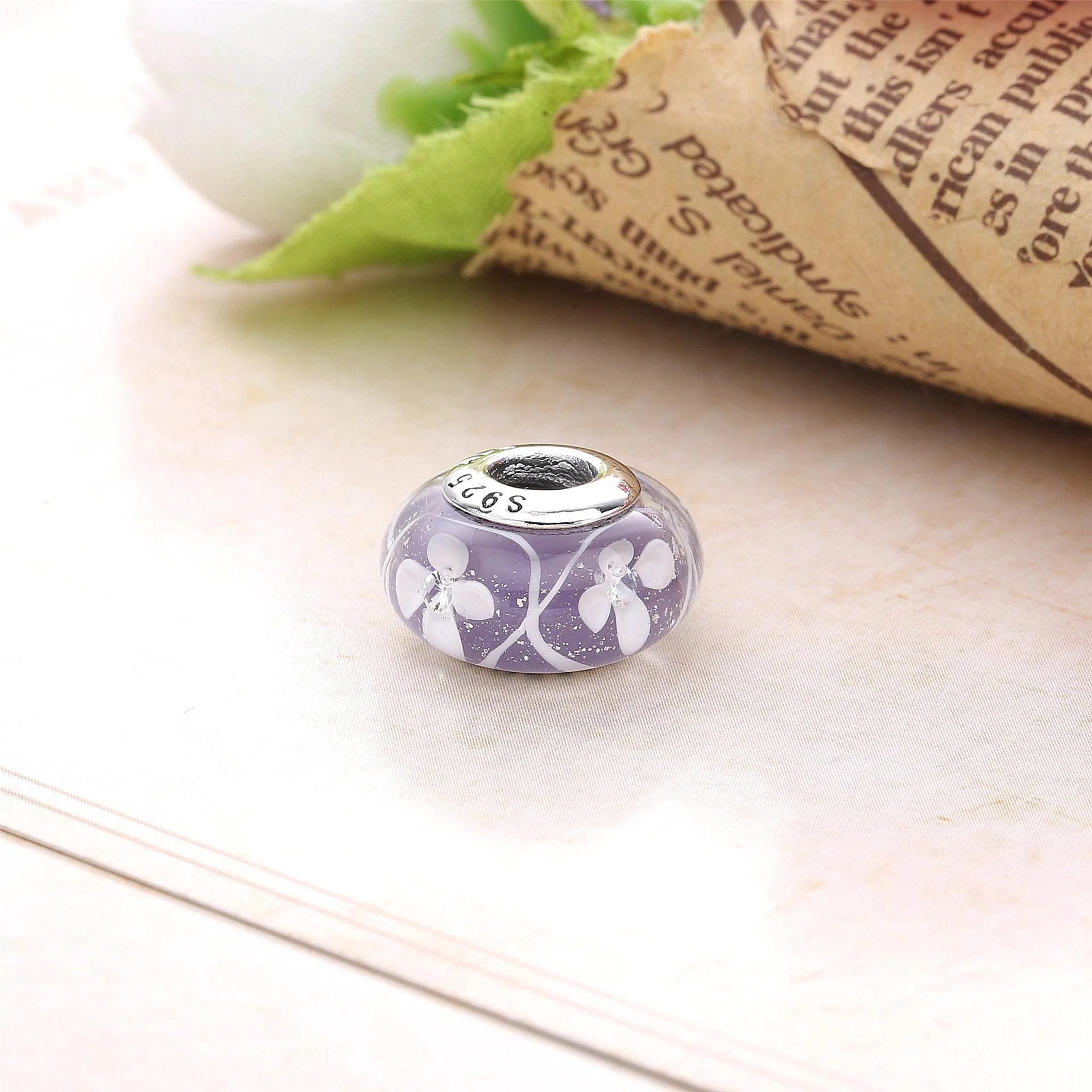 Talisman PANDORA, Câmp violet de flori din argint