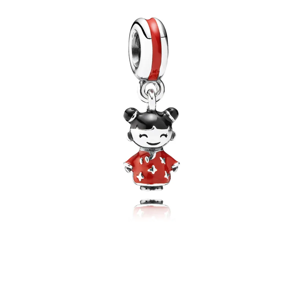 Chinese doll silver dangle with red and black enamel - PANDORA