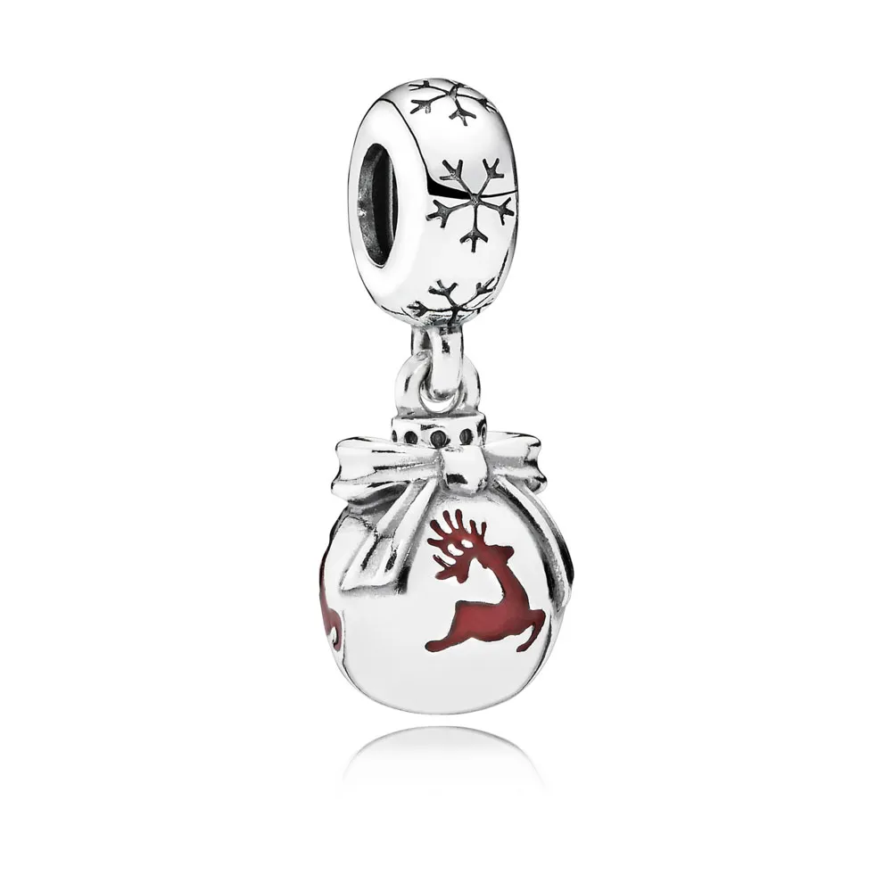 Christmas ornament silver dangle with translucent classic red en