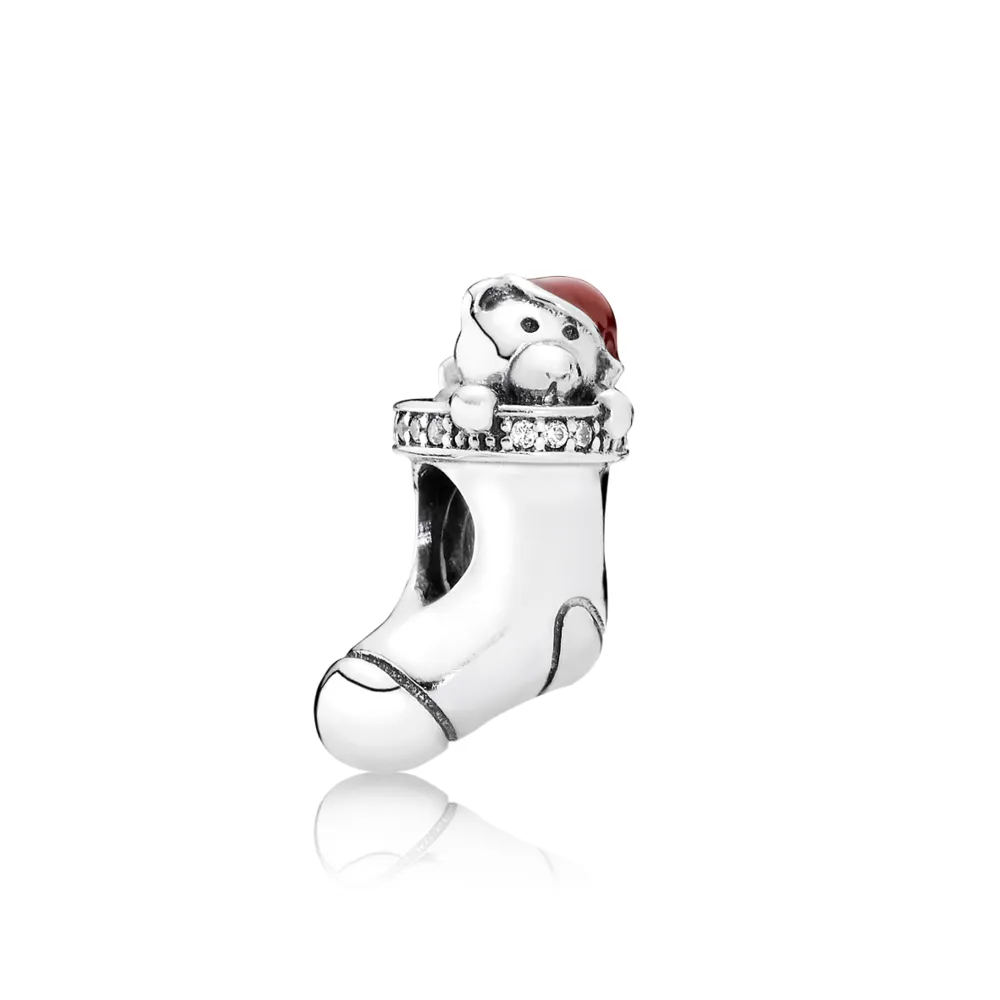 christmas stocking silver charm with clear cubic zirconia and red enamel 791773cz talismane pandora