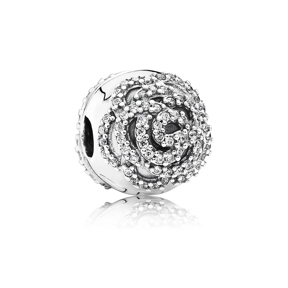 clips cu trandafir din argint 925 cu zirconiu cubic pandora