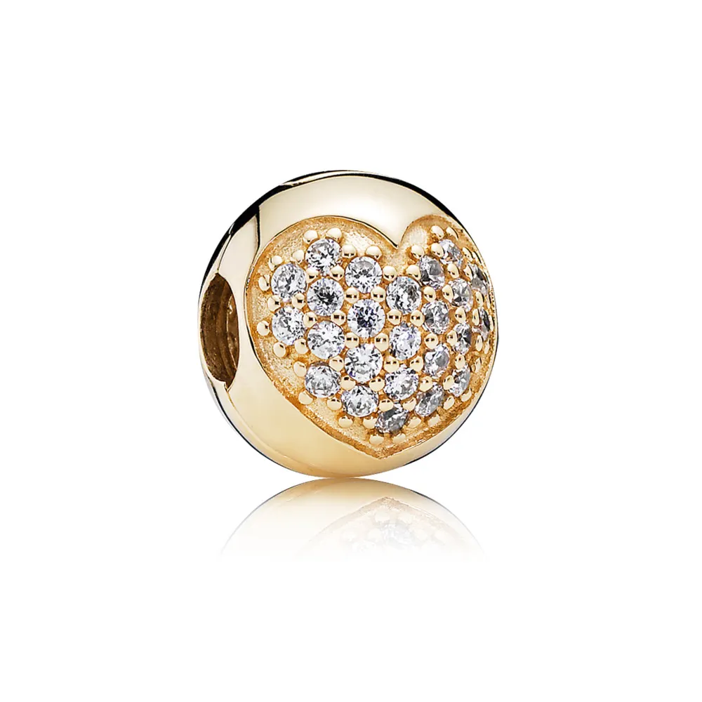 clips inimă pavé din aur de 14k şi zirconiu cubic pandora
