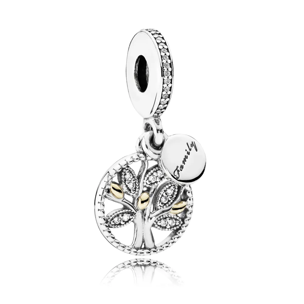 Family tree silver dangle with 14k and clear cubic zirconia - 79