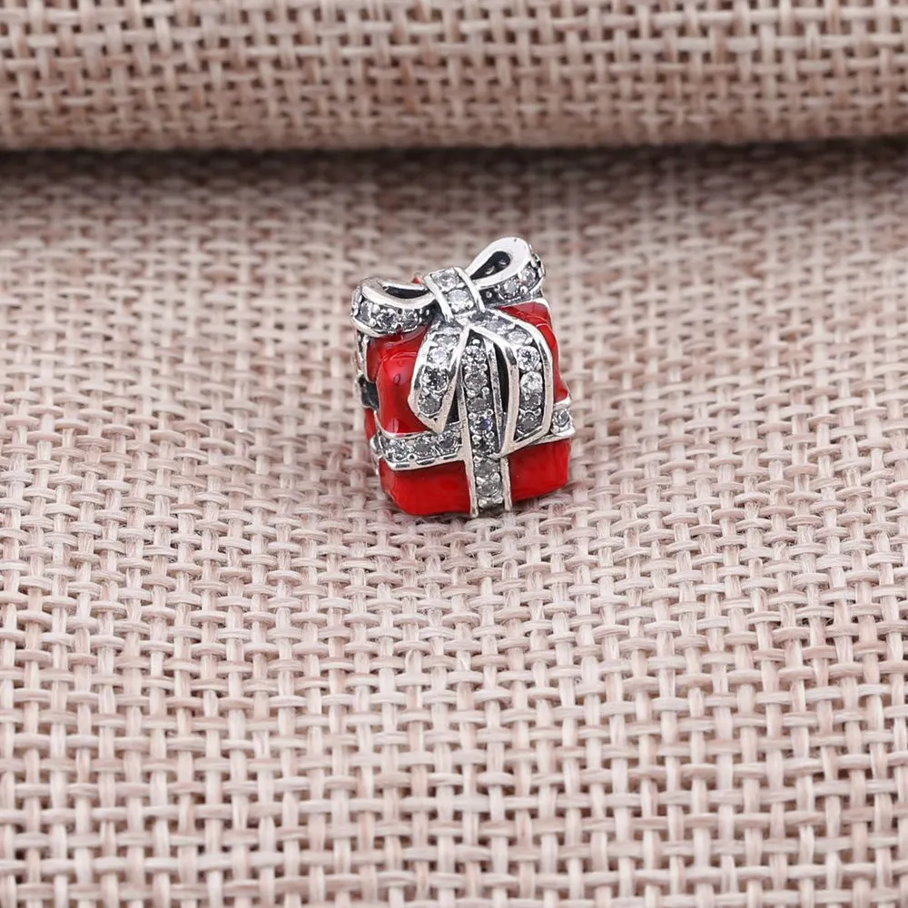 Gift silver charm with clear cubic zirconia and red enamel - 791