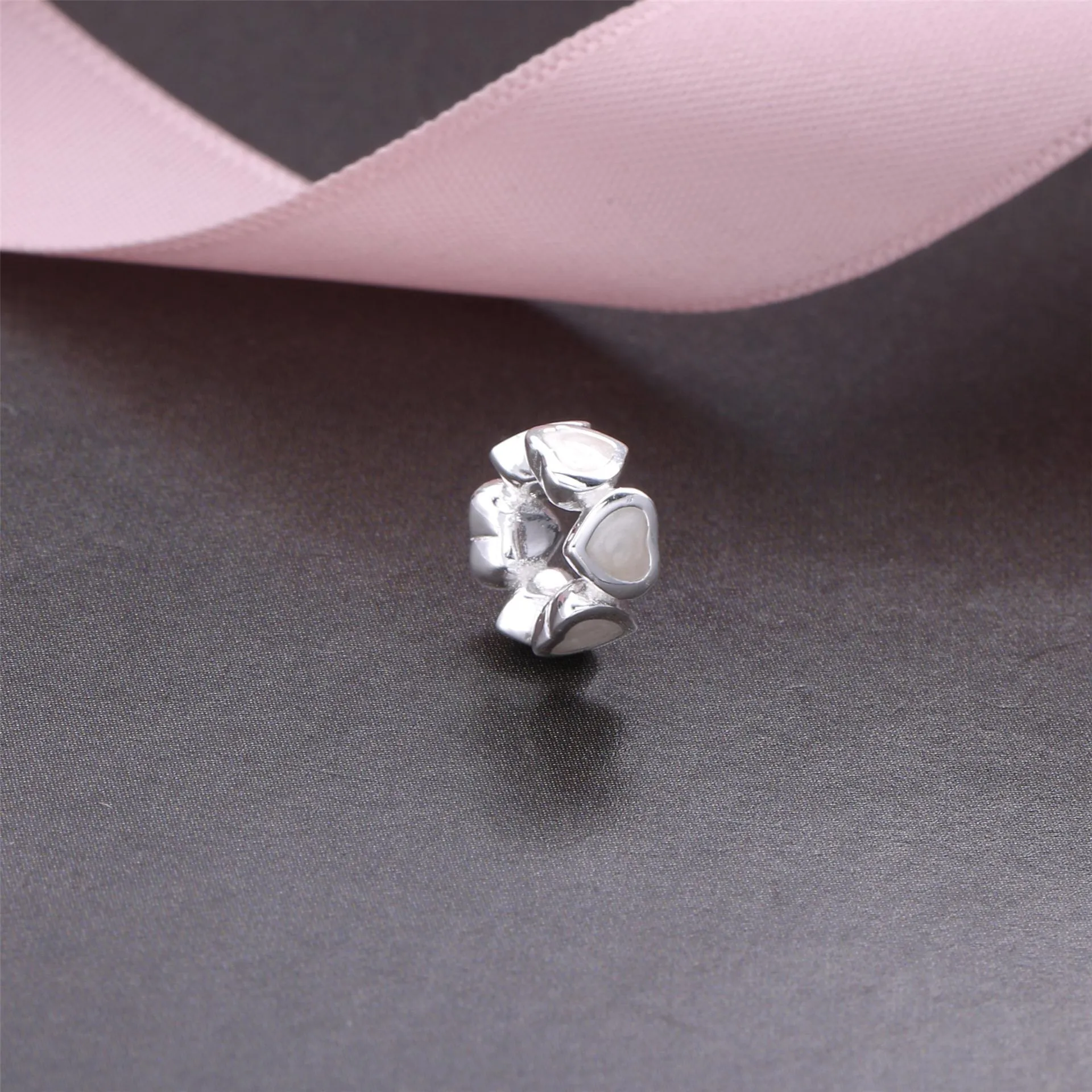 Heart silver spacer with silver enamel - 791775EN23 - Talismane