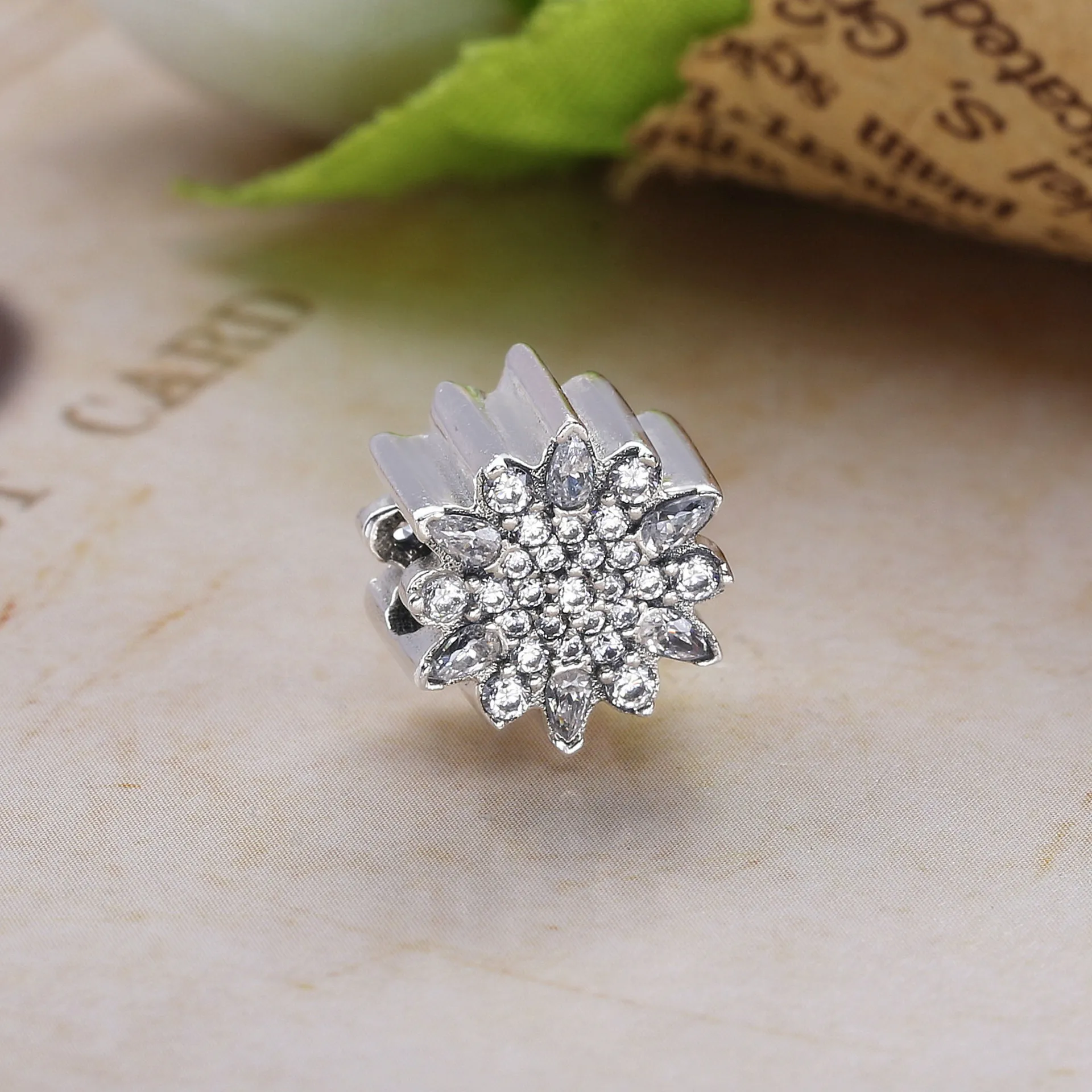 Ice crystal silver charm with clear cubic zirconia - 791764CZ -