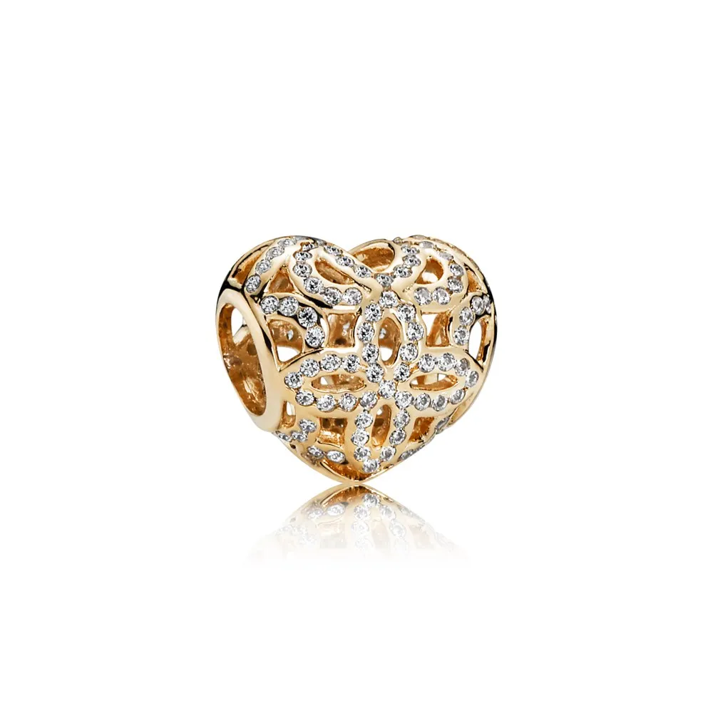 Talismanl dantelat în formă de inimă, din aur de 14k, cu zirconi
