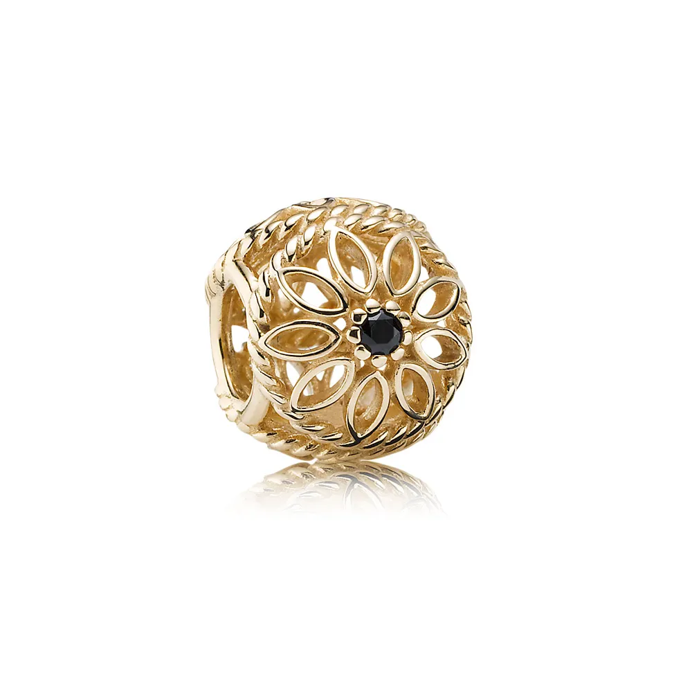 talisman dantelat floral din aur de 14k şi spinel negru 750821spb talismane pandora