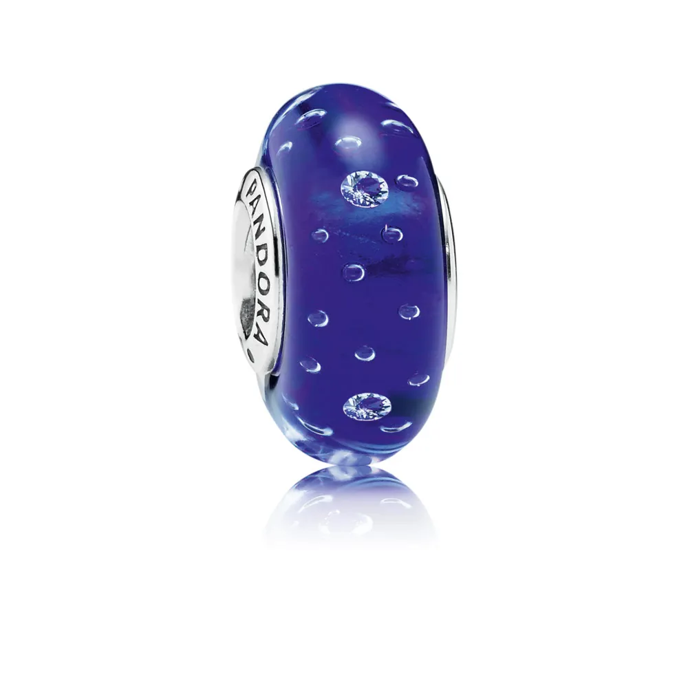 talisman din argint 925 şi sticlă de murano albastru regal cu zirconiu cubic pandora