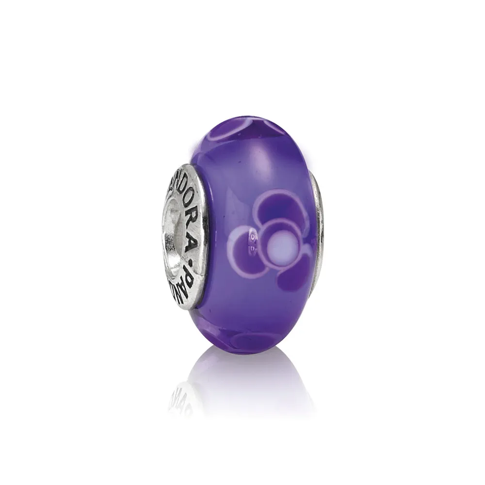 talisman floare mov din sticlă de murano 790643 talismane pandora