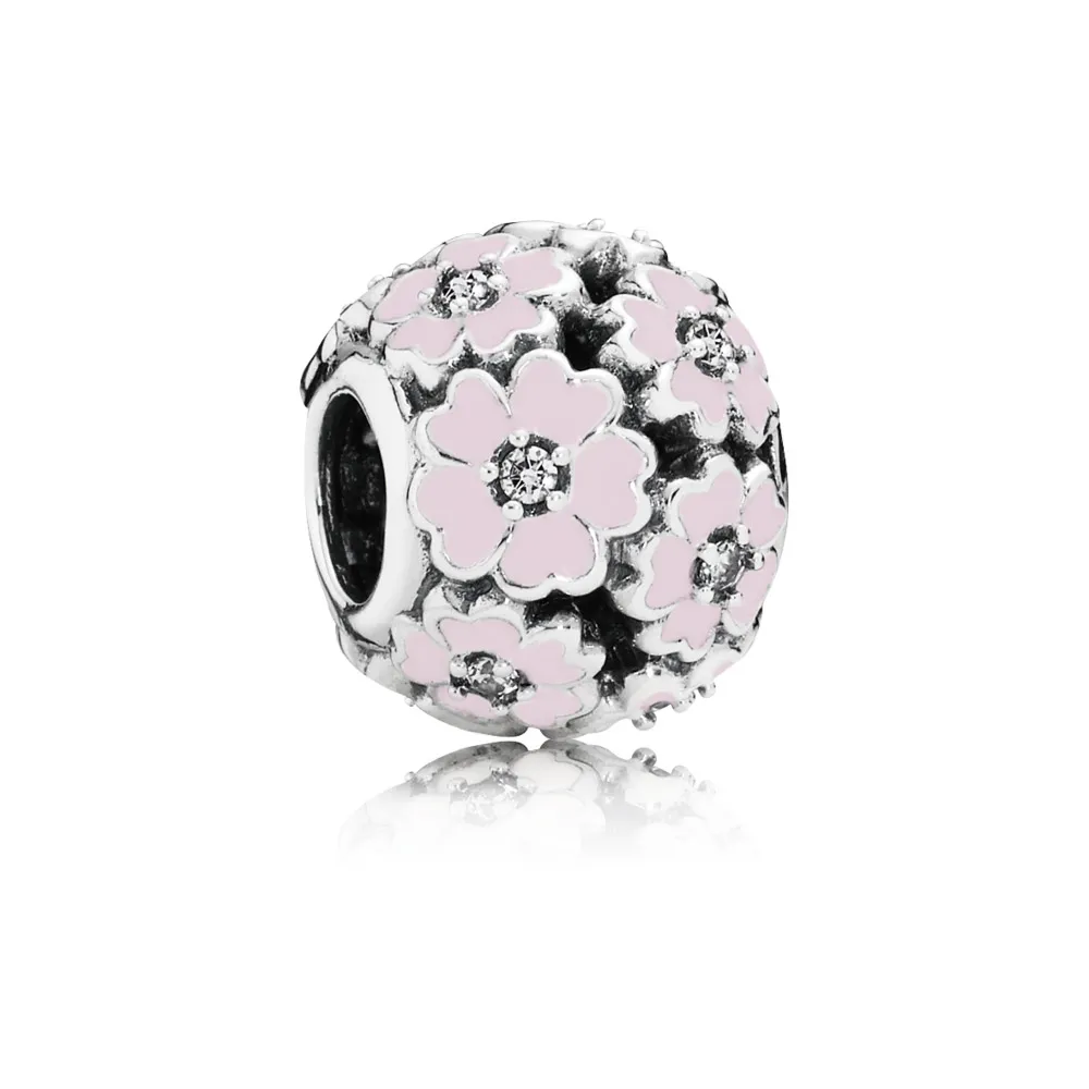 talisman pajiște cu primule din argint 925 zirconiu cubic şi email roz pal 791488en68 talismane pandora