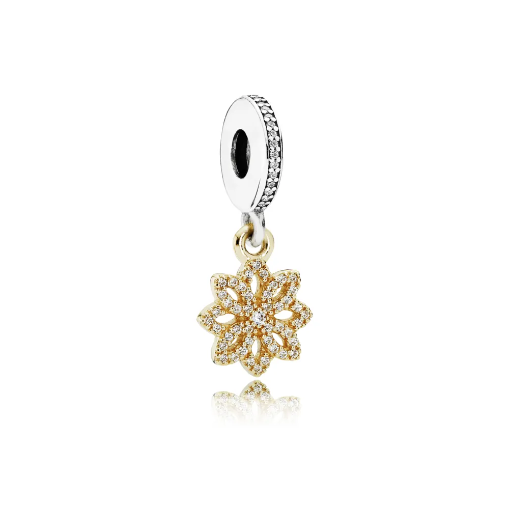 talisman pandantiv pandora dantelă botanique din argint aur 14k