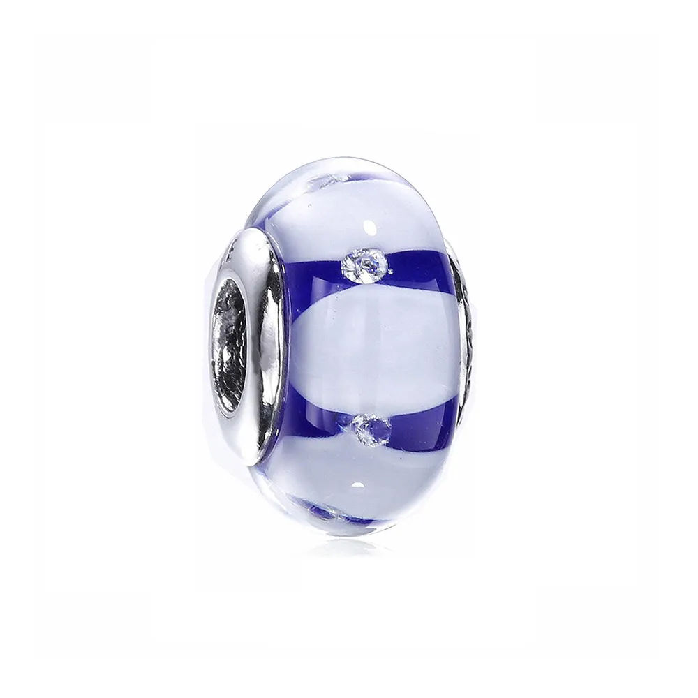 talisman pandora albastru de sticlă murano din argint