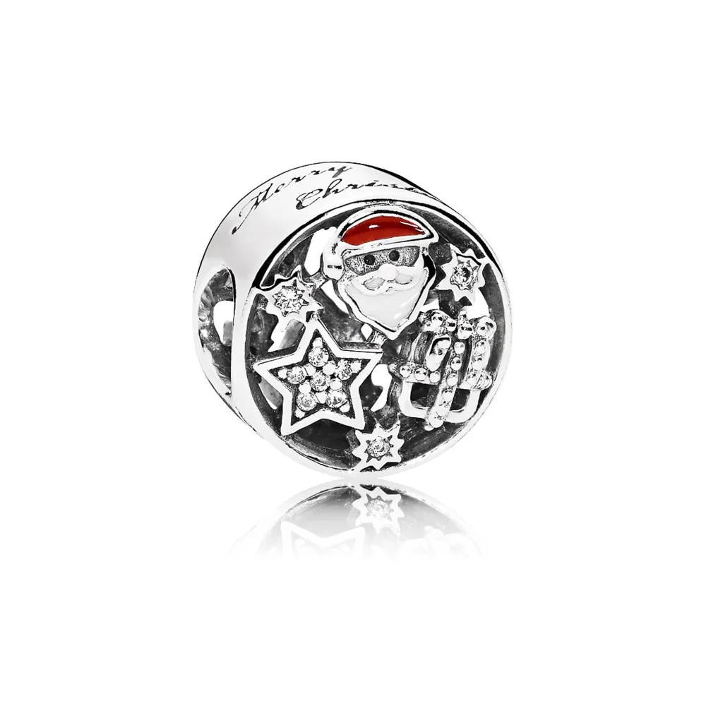 talisman pandora moș crăciun și stele din argint